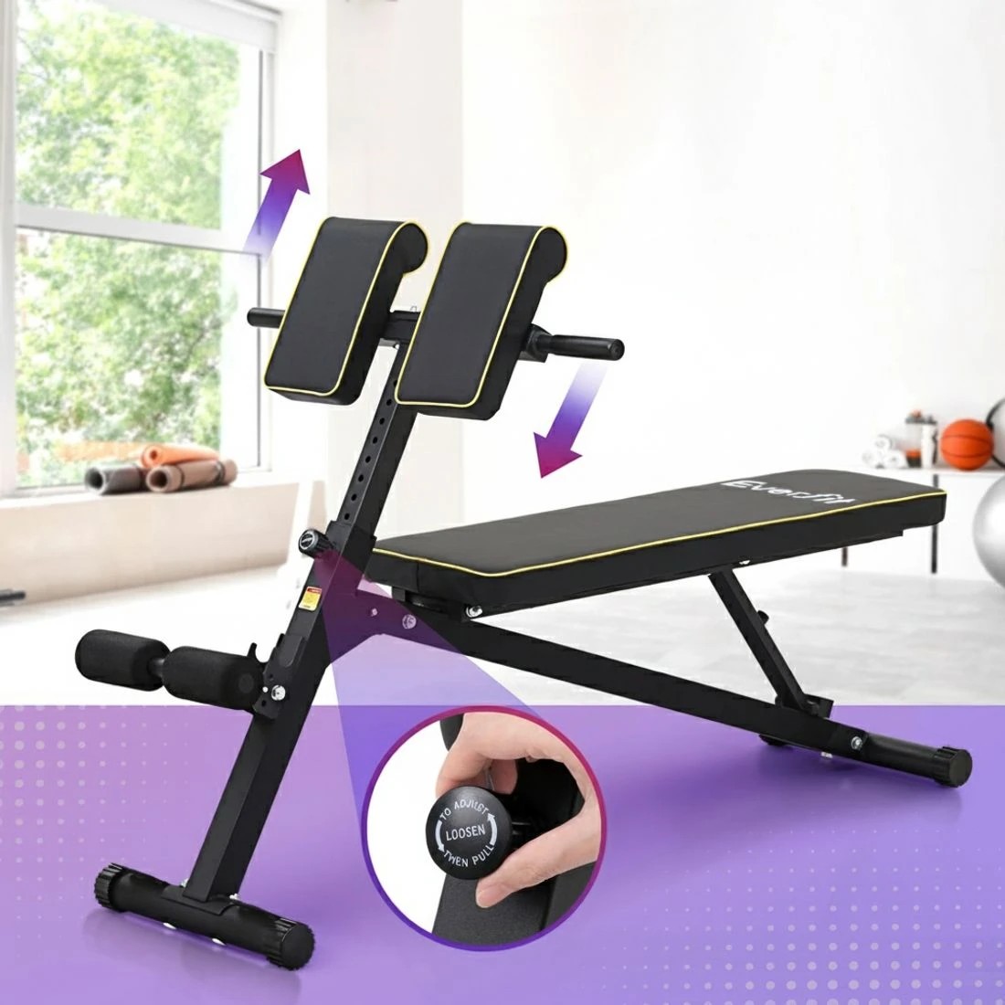 5 Everfit Roman Chair Adjustable Weight Bench Strength Training Preacher Curls - Black, 5 of 6