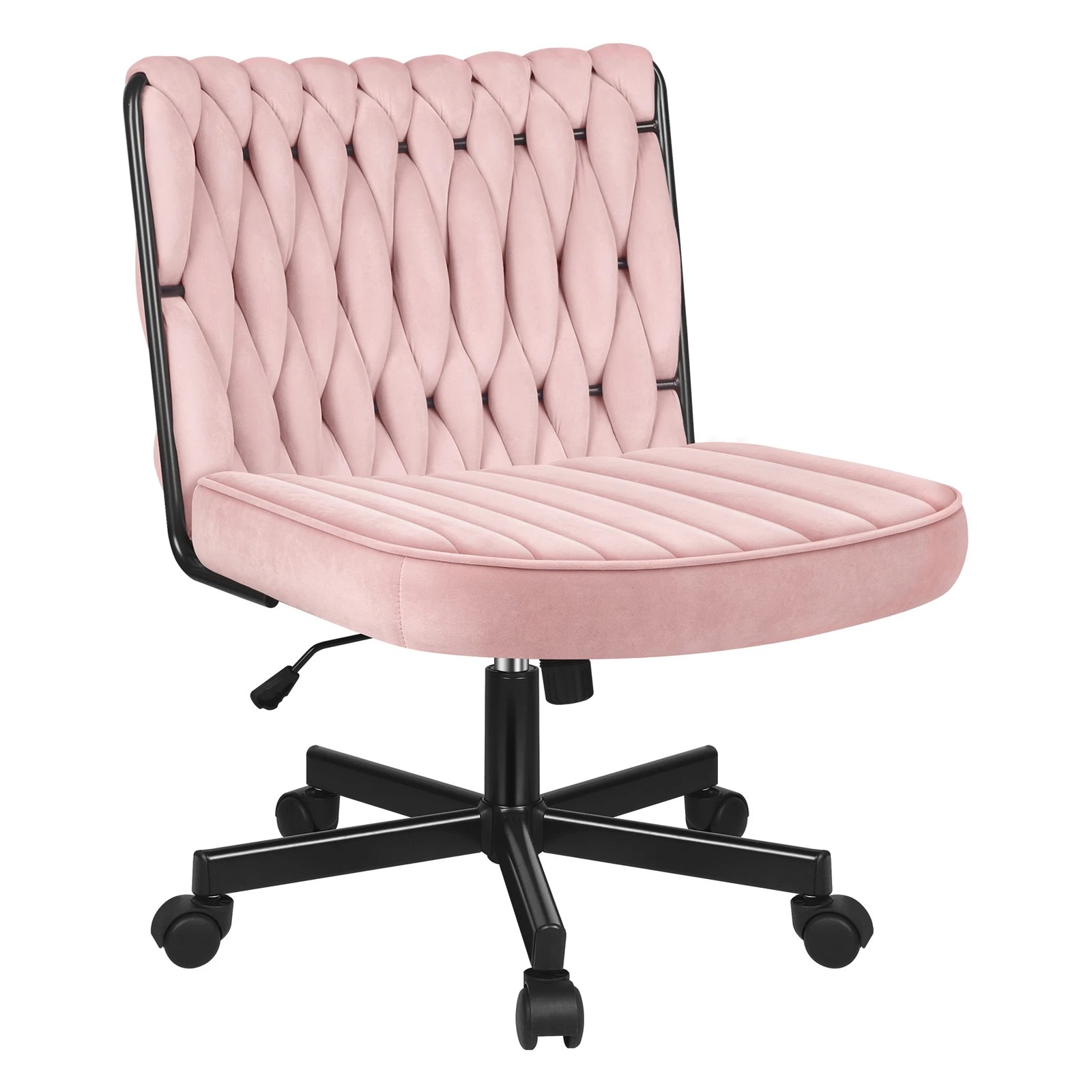1 Alfordson Armless Office Desk Chair Mid Back Wide Seat w/ Wheels Velvet - Pink, 1 of 3
