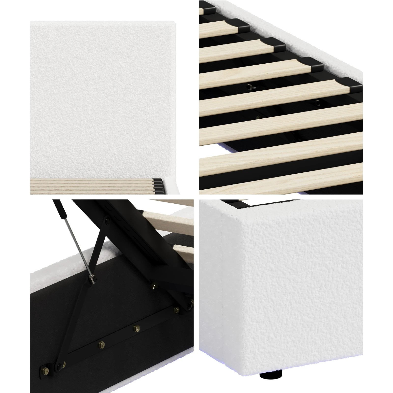 5 Oikiture Bed Frame Queen Size Gas Lift Storage Base LED Beds Boucle - White, 5 of 7