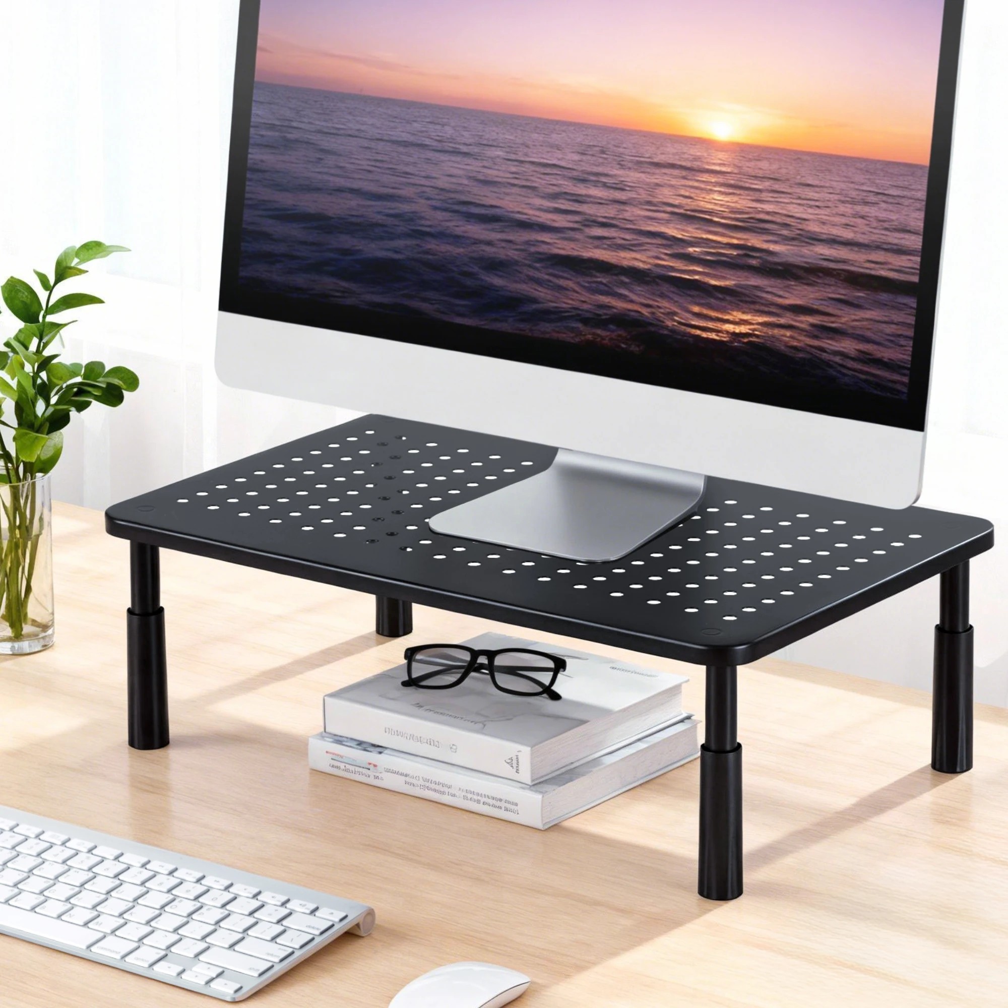 8 Artiss Monitor Stand Adjustable Riser For Computer Monitor And Laptop 3 Height Desk Organizer - Black, 8 of 8