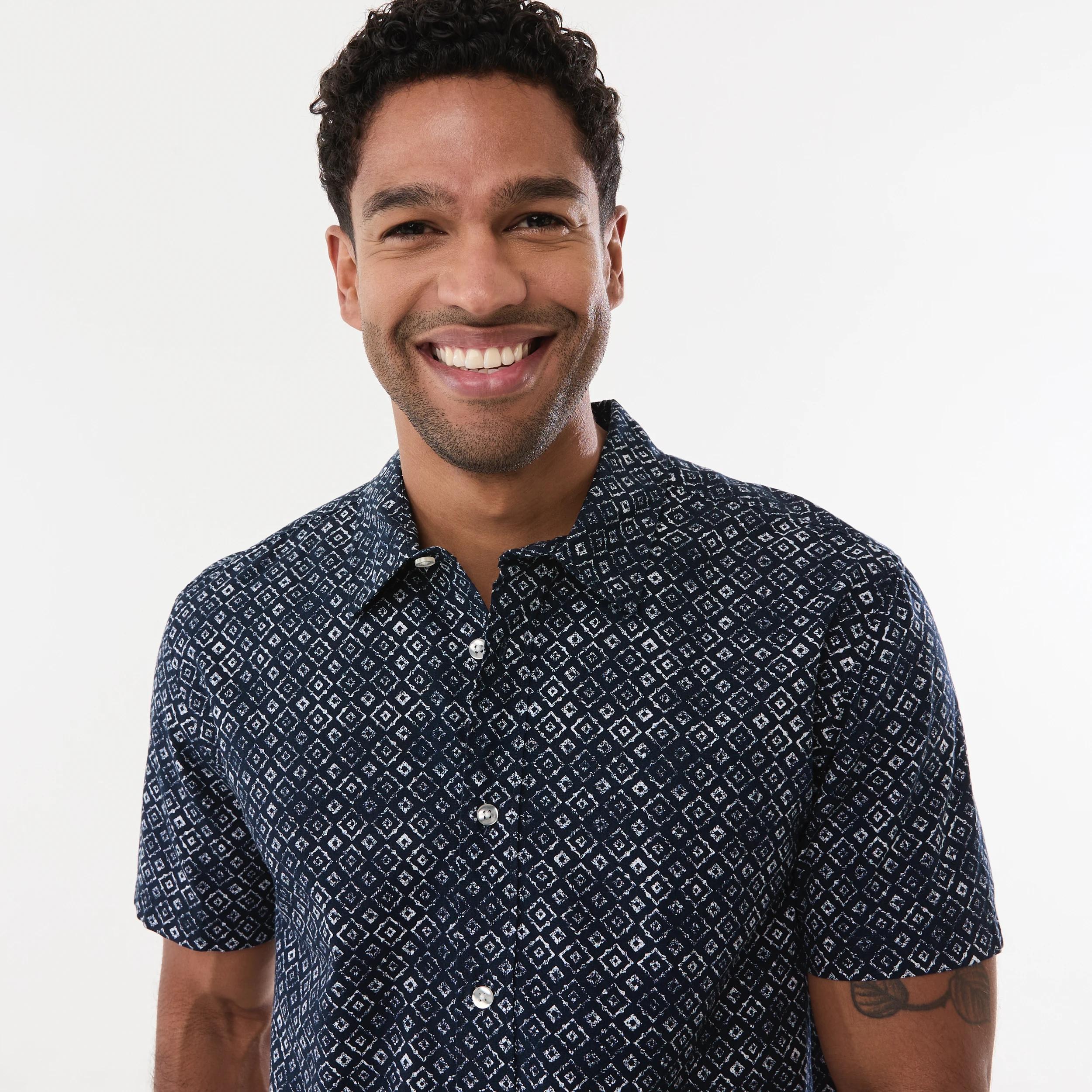 4 Short Sleeve Textured Print Shirt SMALL GEO SKY CAPTAIN, 4 of 5