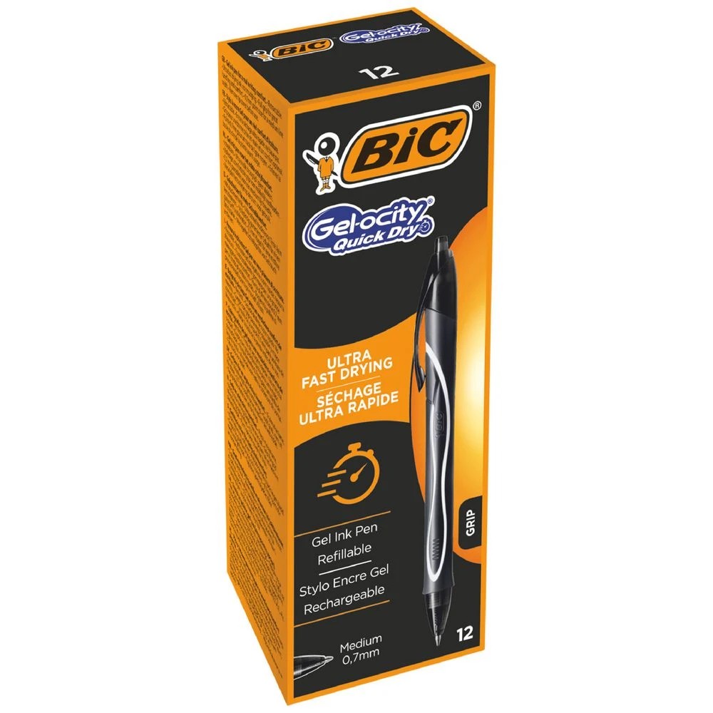 1 Bic Gelocity Quick Dry Gel Pens 0.7mm Black 12 Pack, 1 of 6
