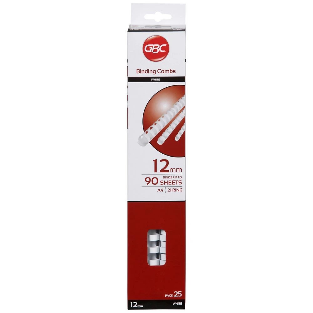 1 GBC Binding Comb 21 Loop Plastic 12mm White 25 Pack, 1 of 3