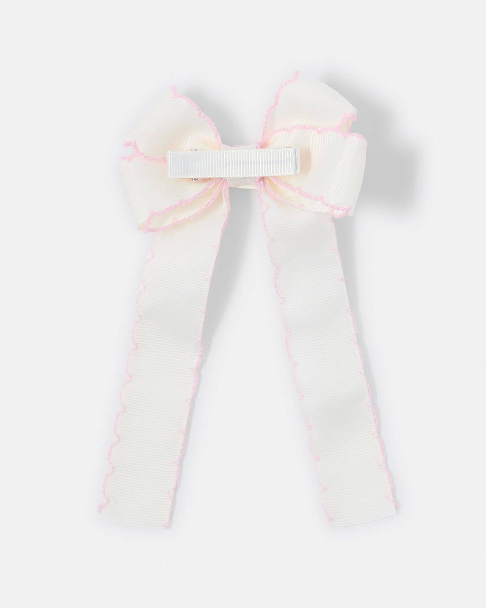 2 Bow Ribbon Trim Hair Clip - White and Pink, 2 of 4