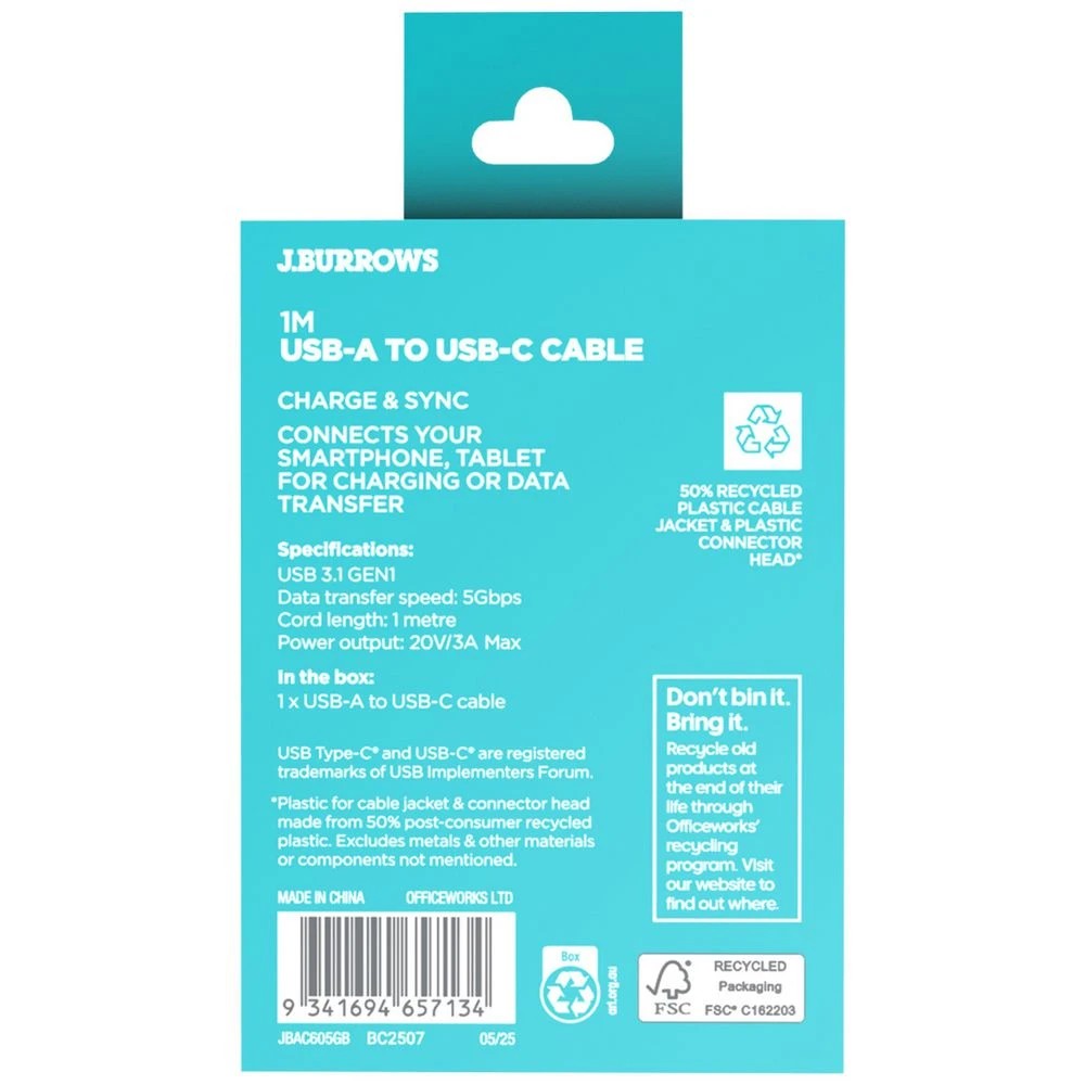 5 J.Burrows 5Gbps USB-A to USB-C Cable 1m, 5 of 5