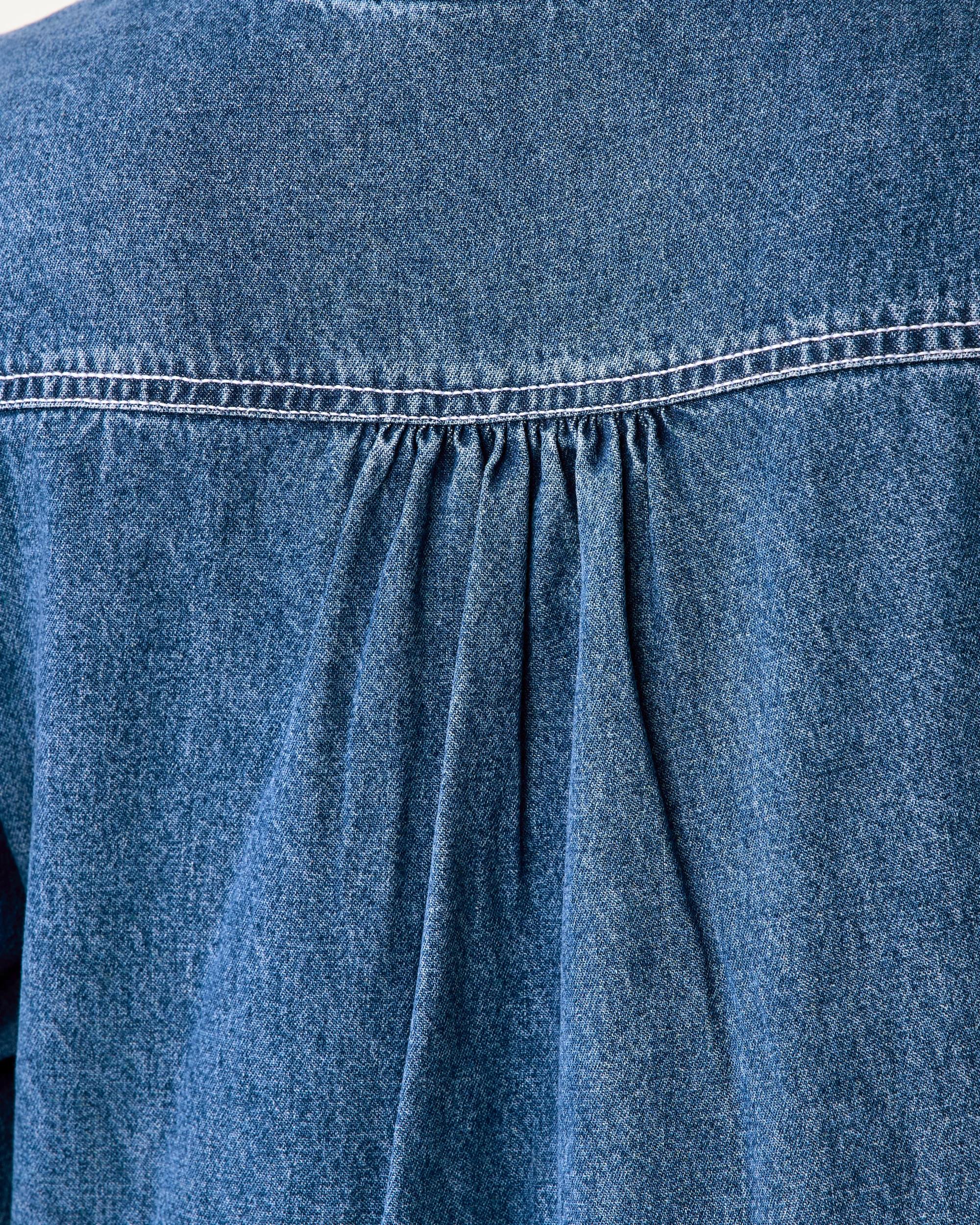 8 Long Sleeve Denim Notch Neck Maxi Dress Mid Wash, 8 of 8