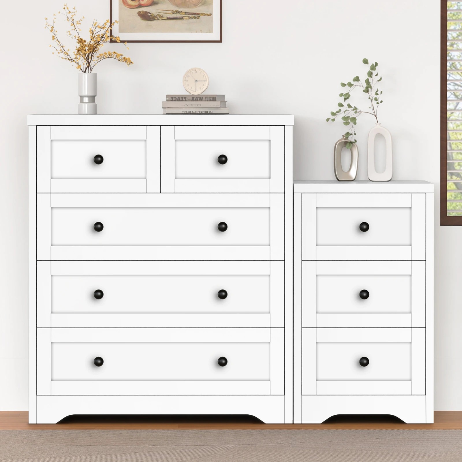 2 Alfordson 5 Chest of Drawers Bedside Table Bedroom Storage Hamptons - White, 2 of 10