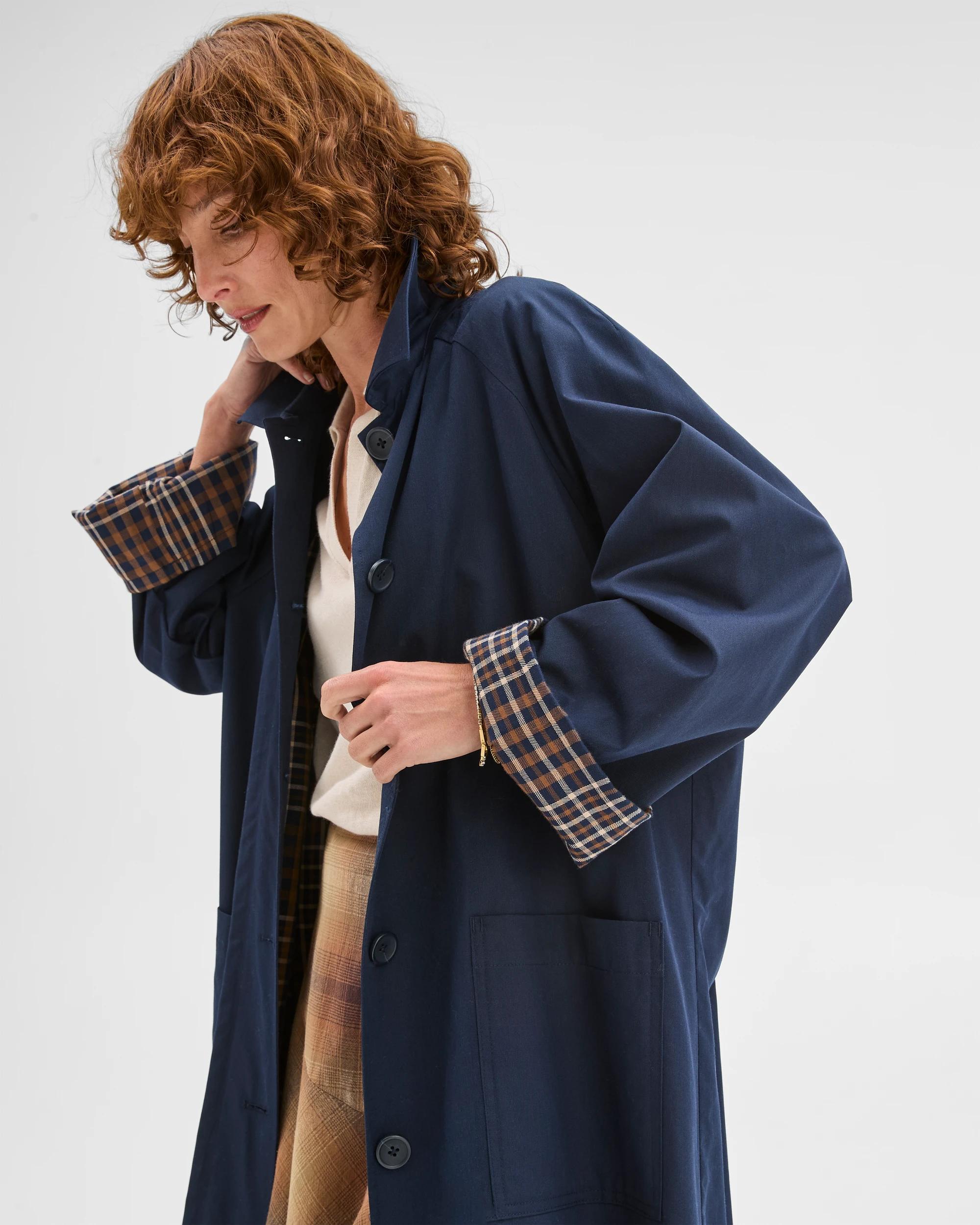 3 Target Woman Long Sleeve Check Detail Mac Coat NAVY, 3 of 9