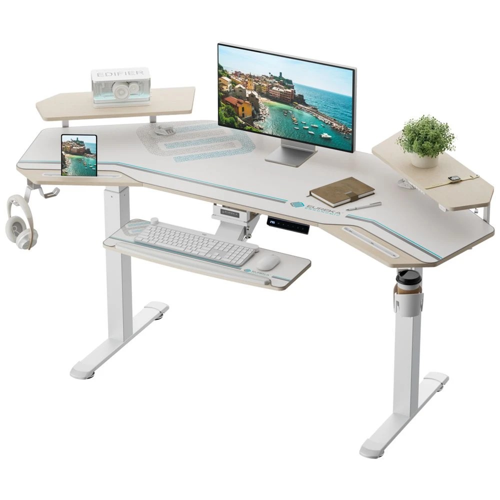 2 Eureka Wing-Shaped Sit Stand Desk White Desks, Tables and Workstations, 2 of 10