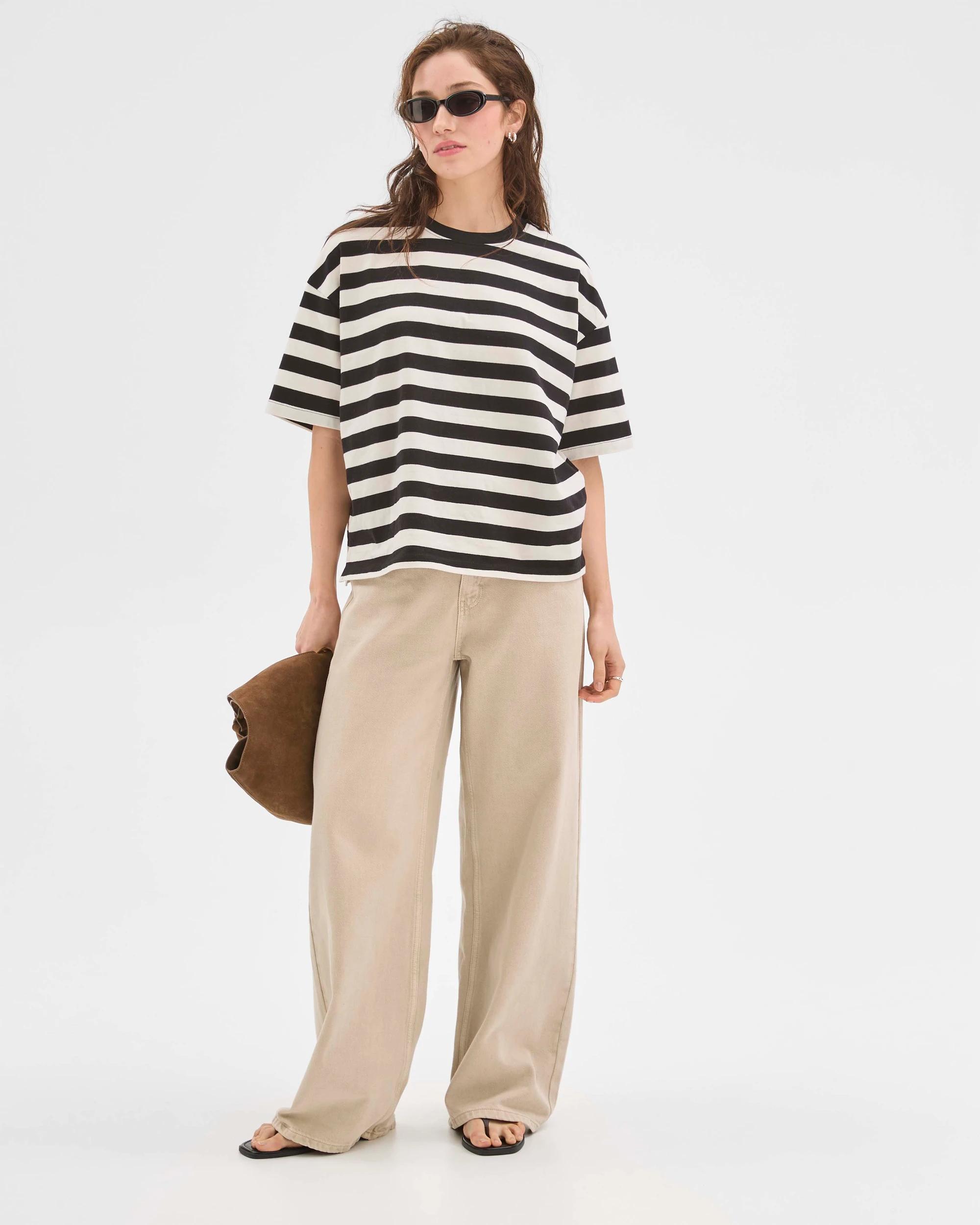 2 Lily Loves Australian Cotton Oversized Boxy Printed T-Shirt BLACK AND WHITE STRIPE, 2 of 7