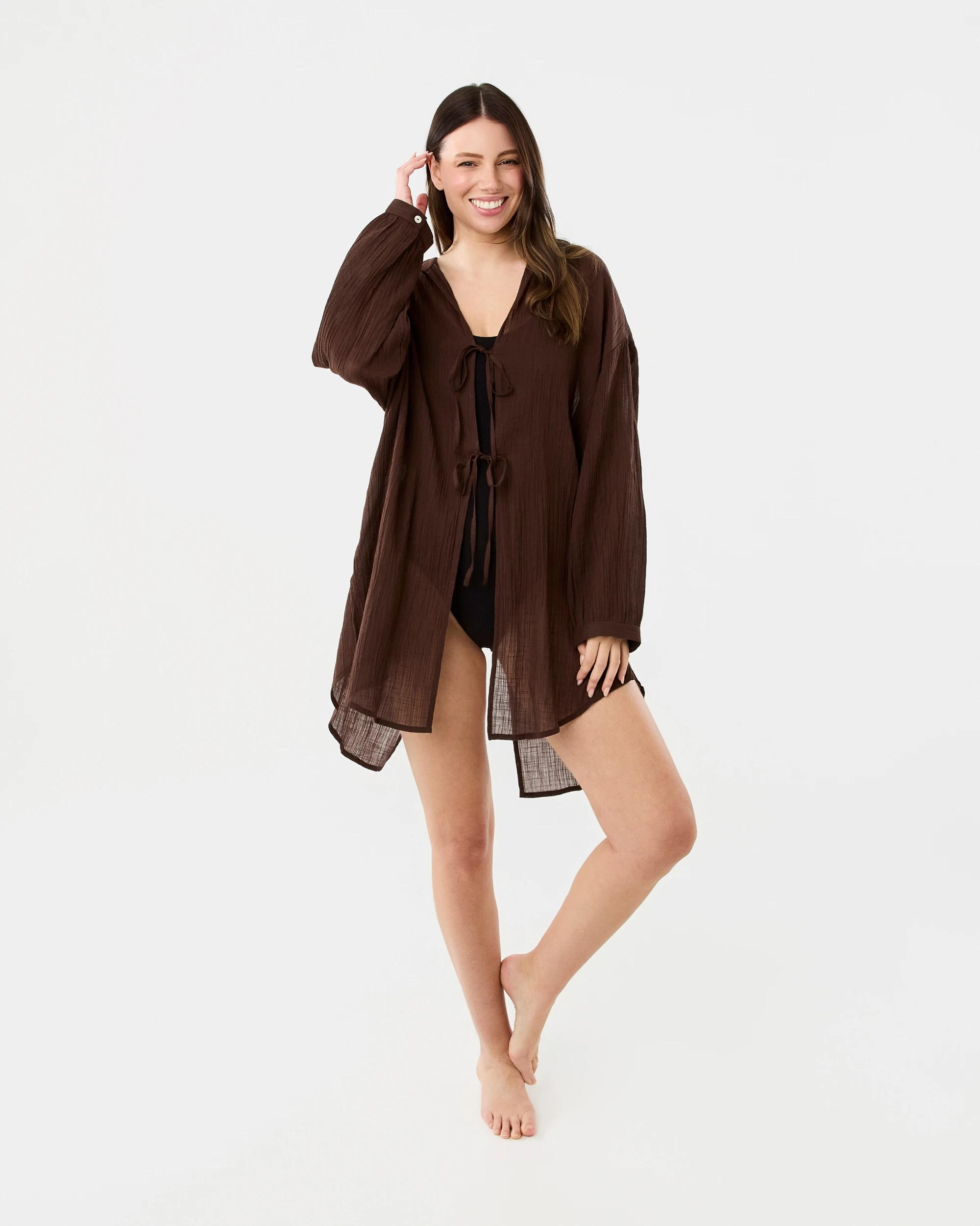 9 Tie Up Beach Shirt Melt Brown, 9 of 9