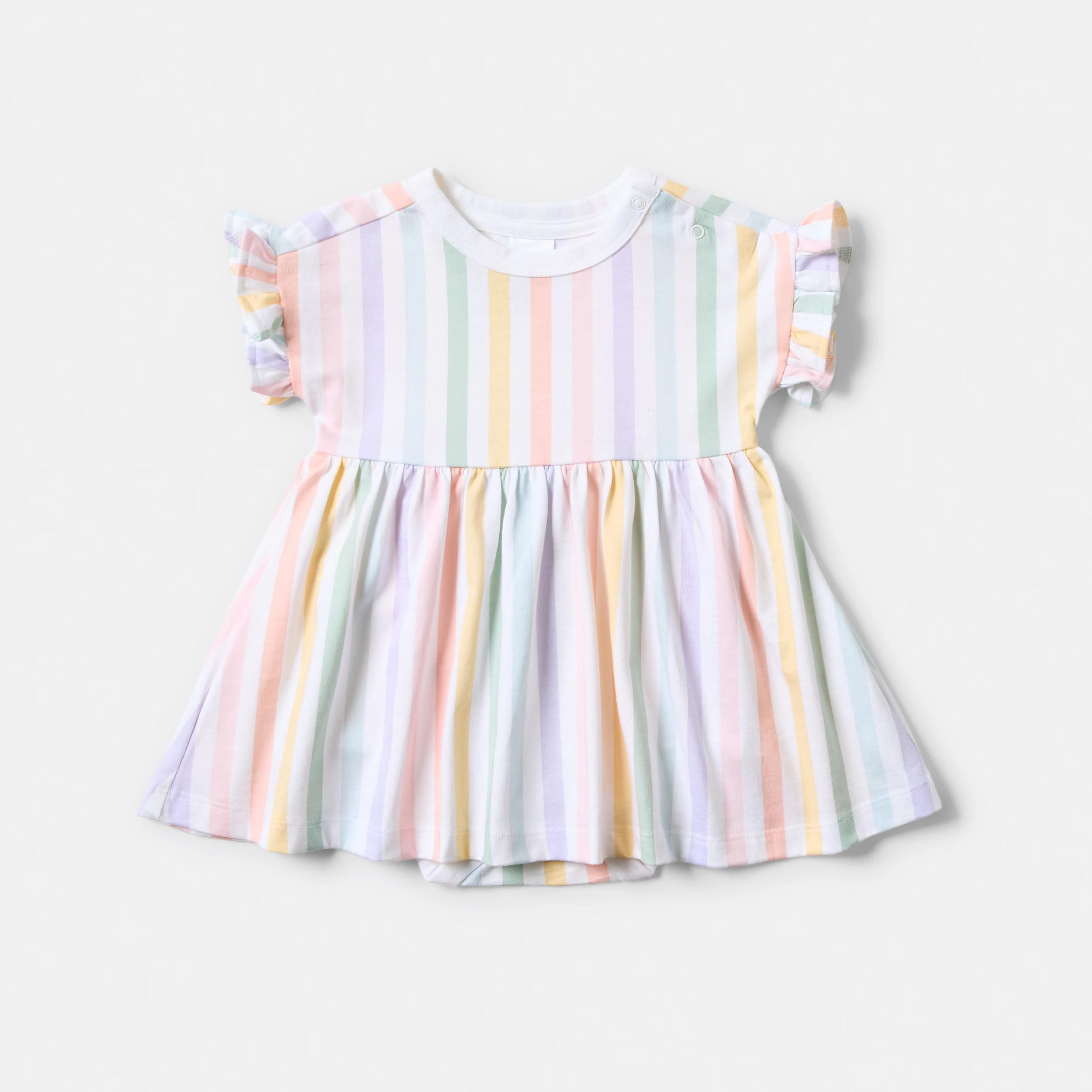 1 Short Sleeve Bodysuit Dress PASTEL STRIPE, 1 of 3