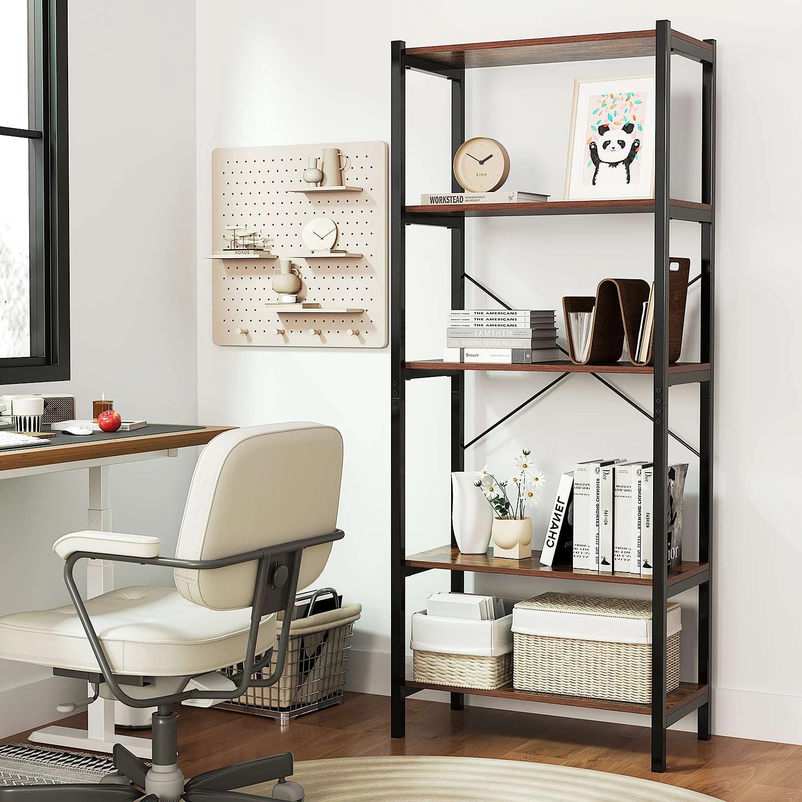 2 Costway 5-Tier Bookshelf Bookcase w/Metal Frame & Dual Anti-Tipping Kits Storage Rack - Brown, 2 of 5