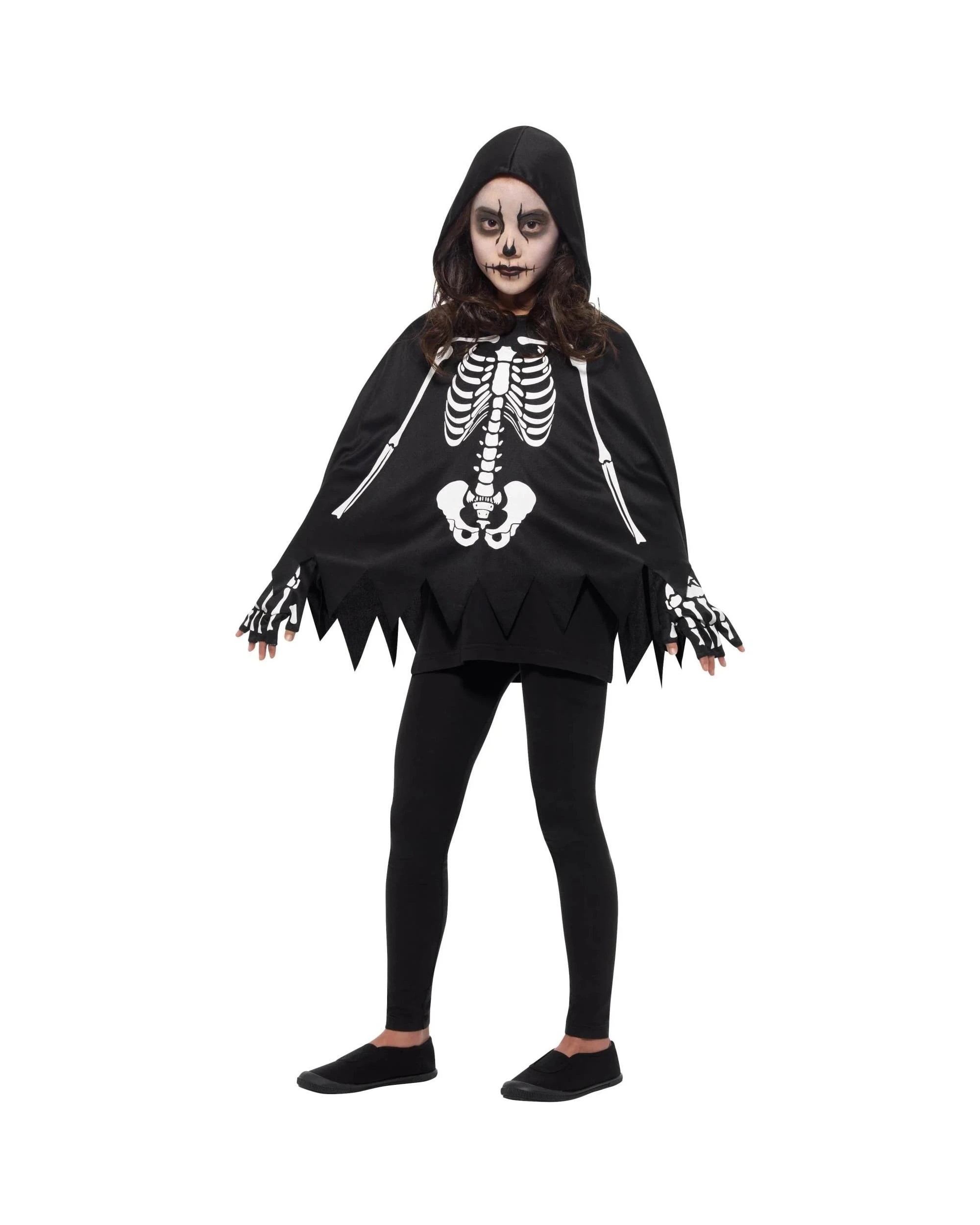 1 Unisex Skeleton Poncho Child Costume, 1 of 9