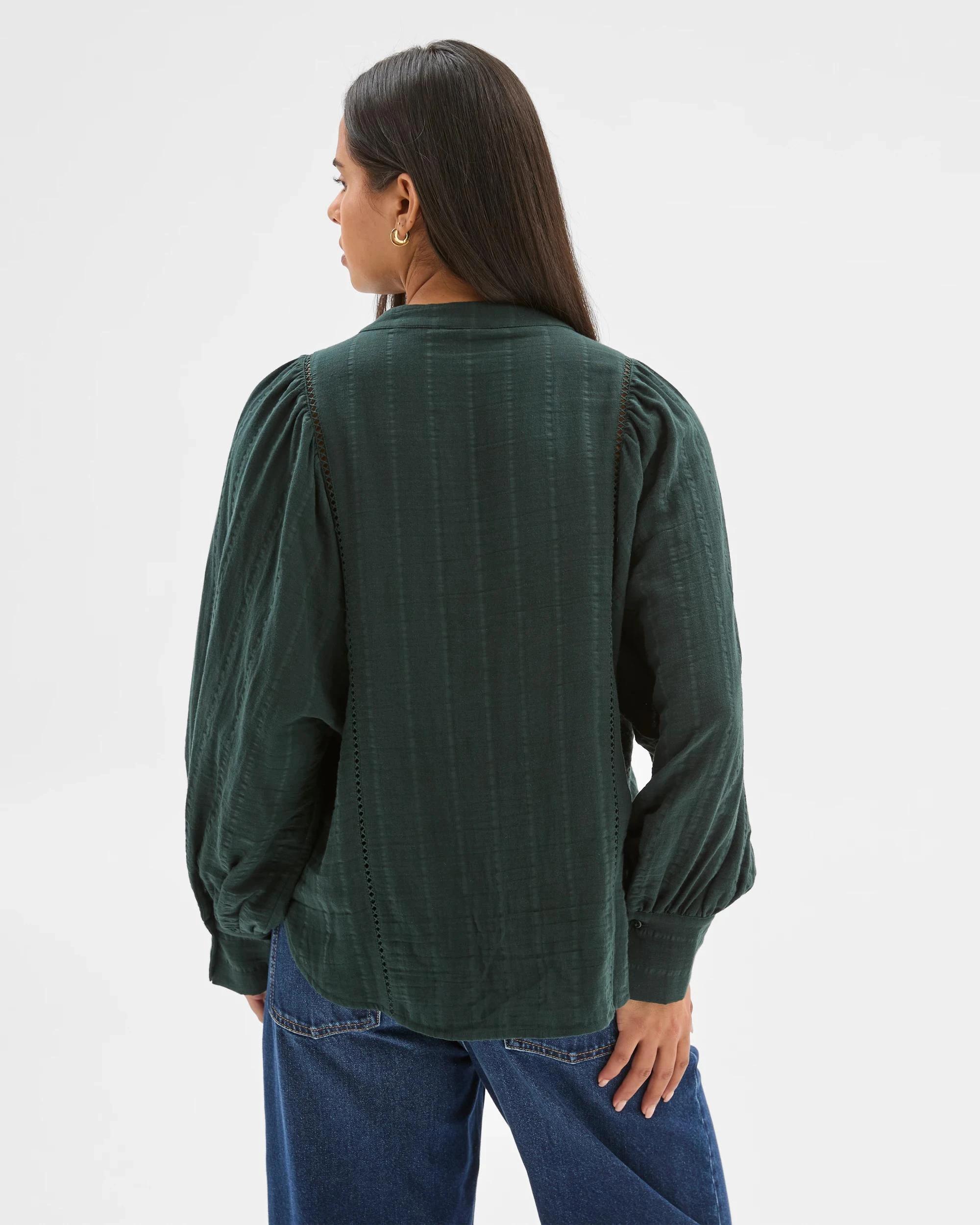 5 Target Woman Double Cloth Long Puff Sleeve Lace Trim Shirt MIDNIGHT JADE, 5 of 7