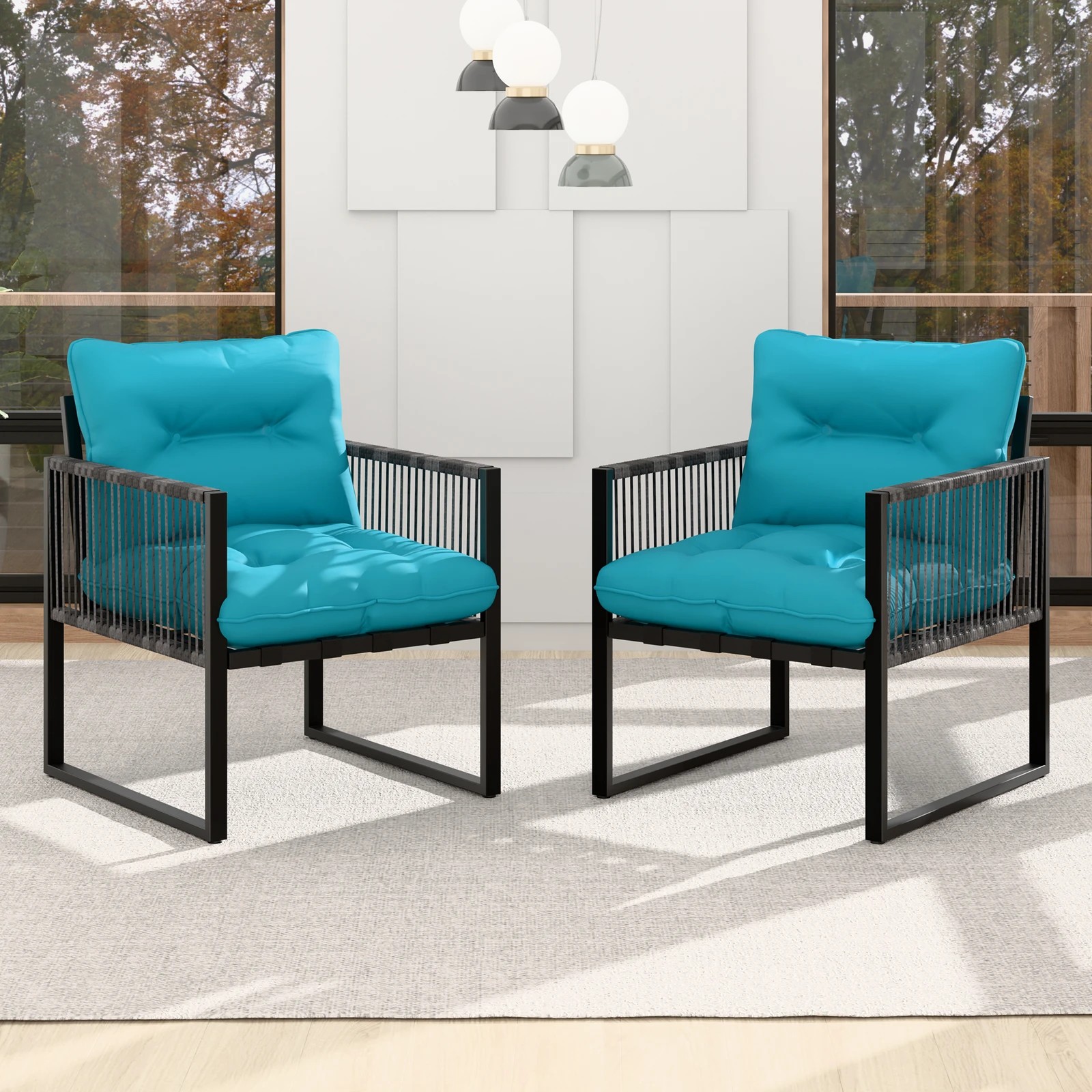 3 Alfordson Outdoor Furniture 2x Lounge Chairs Patio Garden Armchair Rattan Chair - Blue, 3 of 10