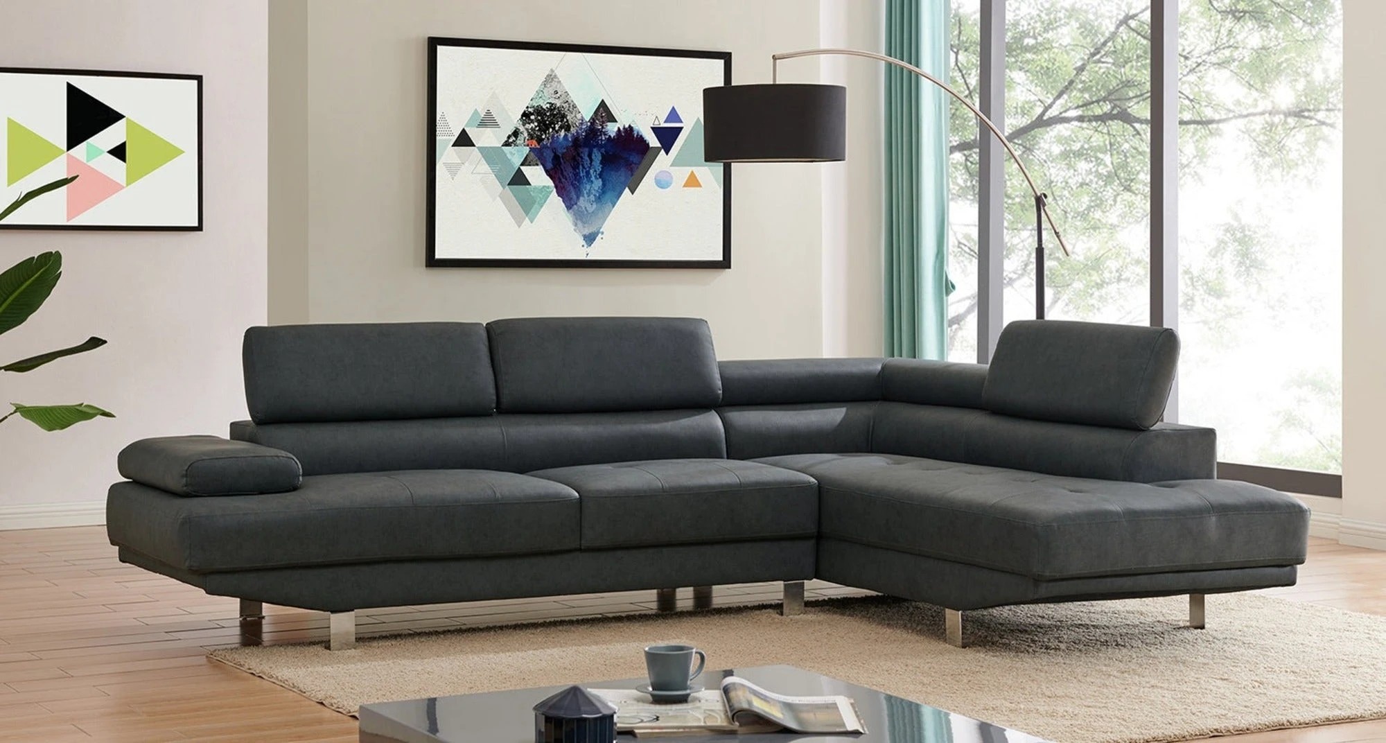 3 Foret 2.8m Black Fabric Sectional Sofa Chaise Lounge Suite Couch Furniture, 3 of 6