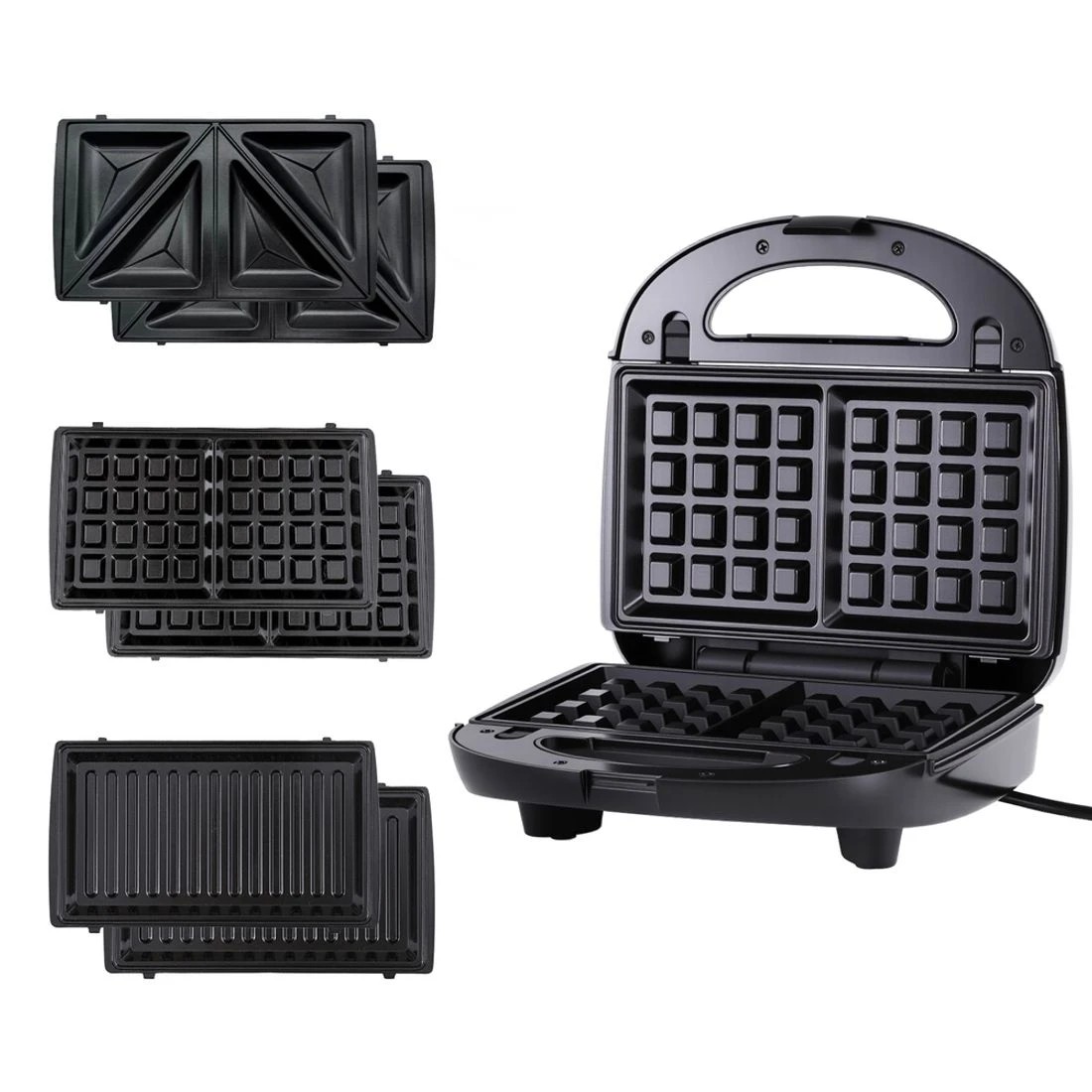 3 Devanti 3-in-1 Sandwich Press Waffle Maker Panini Press Grill - Black, 3 of 7