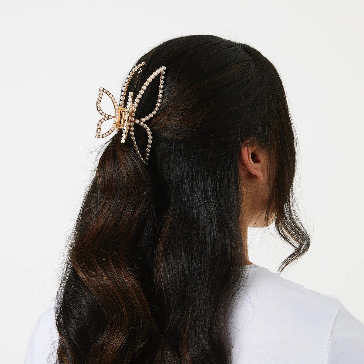 3 Faux Pearl Butterfly Claw Hair Clip Pearl, 3 of 4
