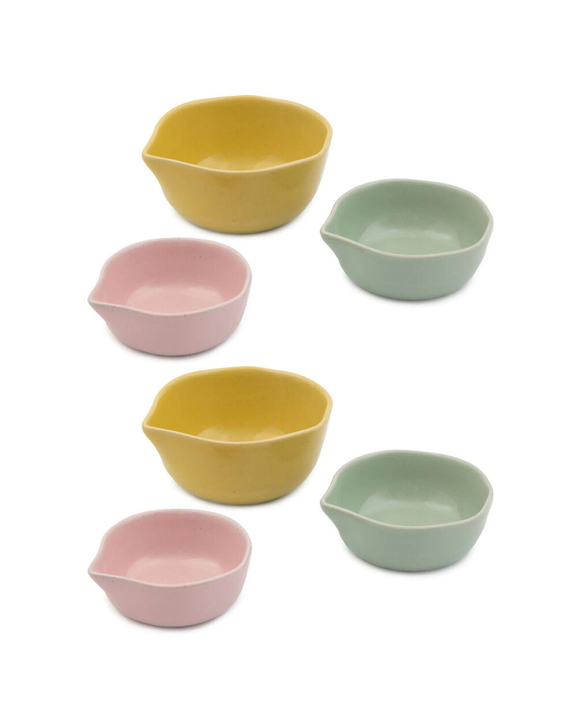 1 Jamie Oliver 2x 3pc Big Love Pinch-Me Pots Measuring Cup Set Stoneware Kitchen Utensils Gadgets - Multi, 1 of 6