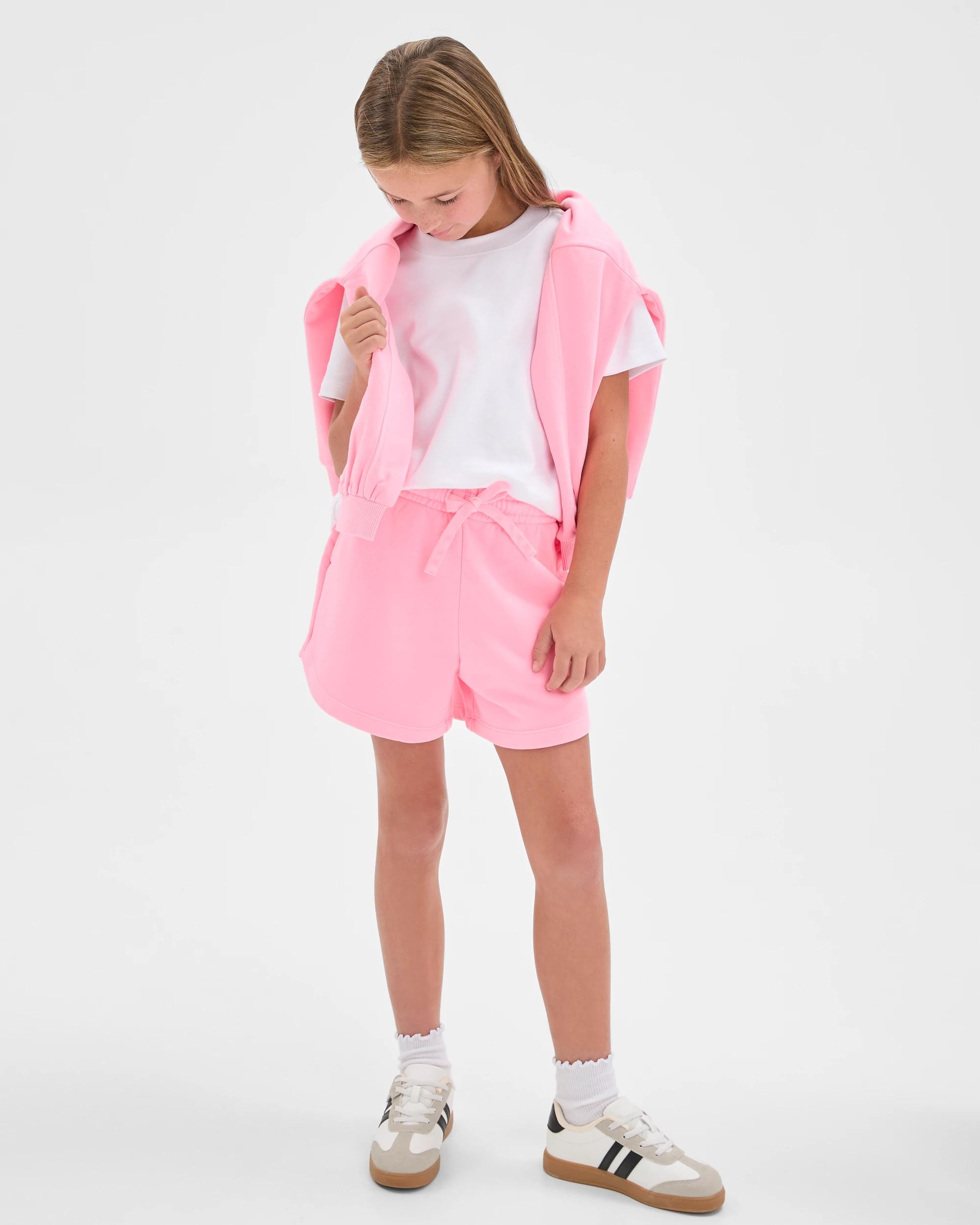 1 Target Kids Australian Cotton Blend Curved Hem Fleece Shorts NEON PINK, 1 of 6