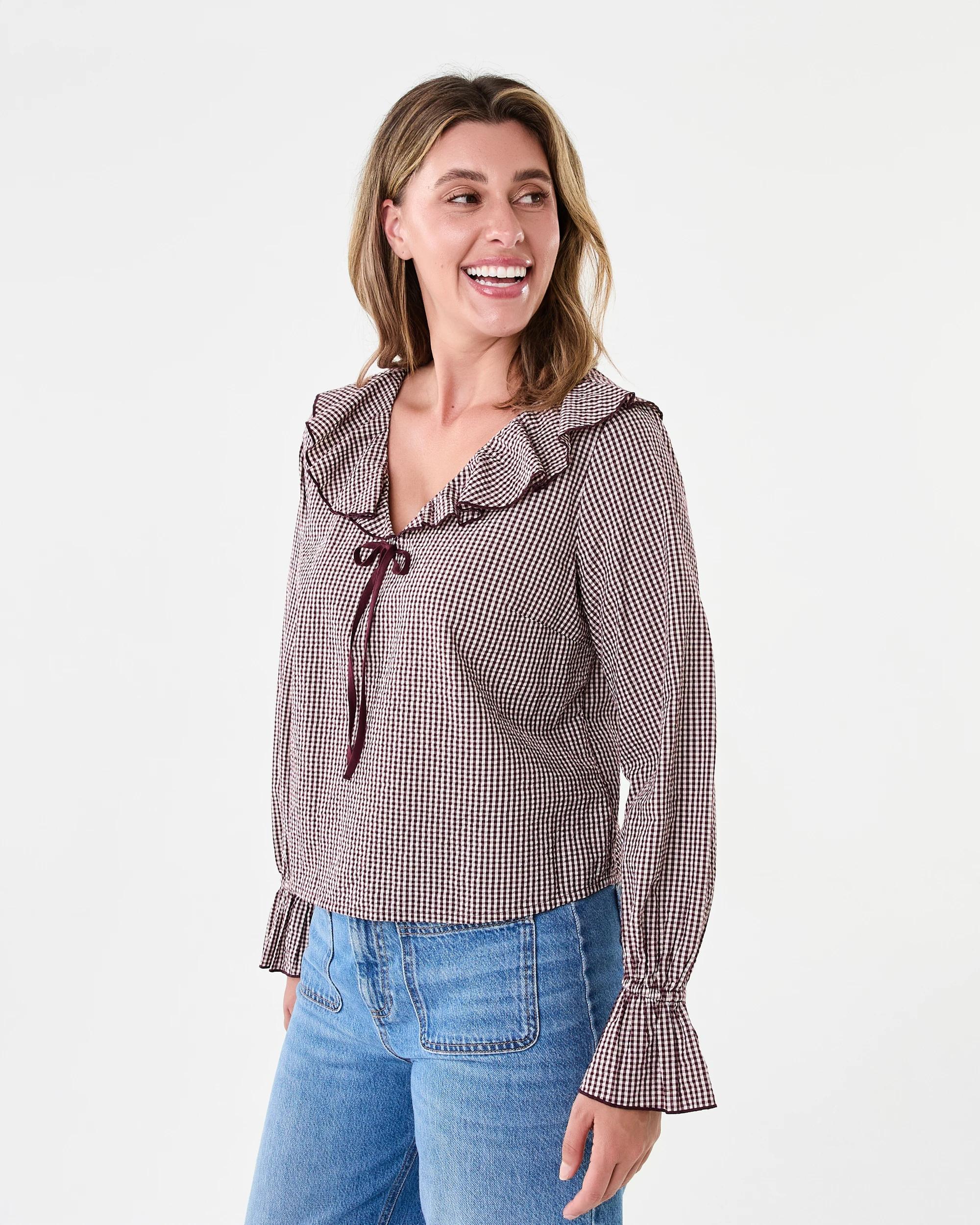 2 Long Sleeve Frill Collar Blouse Burg Ging, 2 of 7