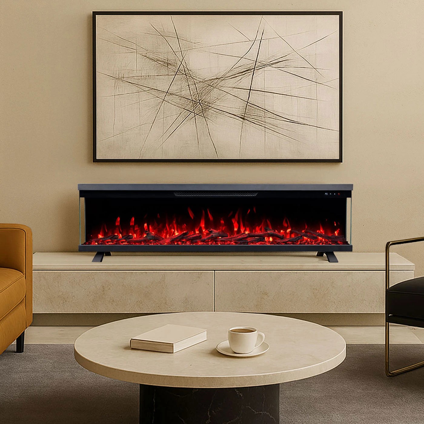 1 Moda Living Norfolk 60 inch 3-Sided Electric Fireplace - Black, 1 of 1