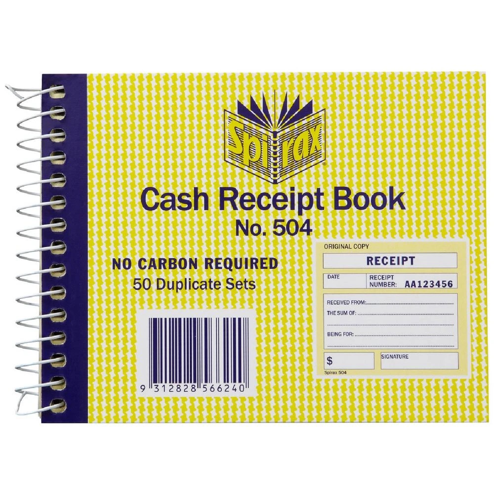 1 Spirax No. 504 Carbonless Cash Receipt Book, 1 of 2