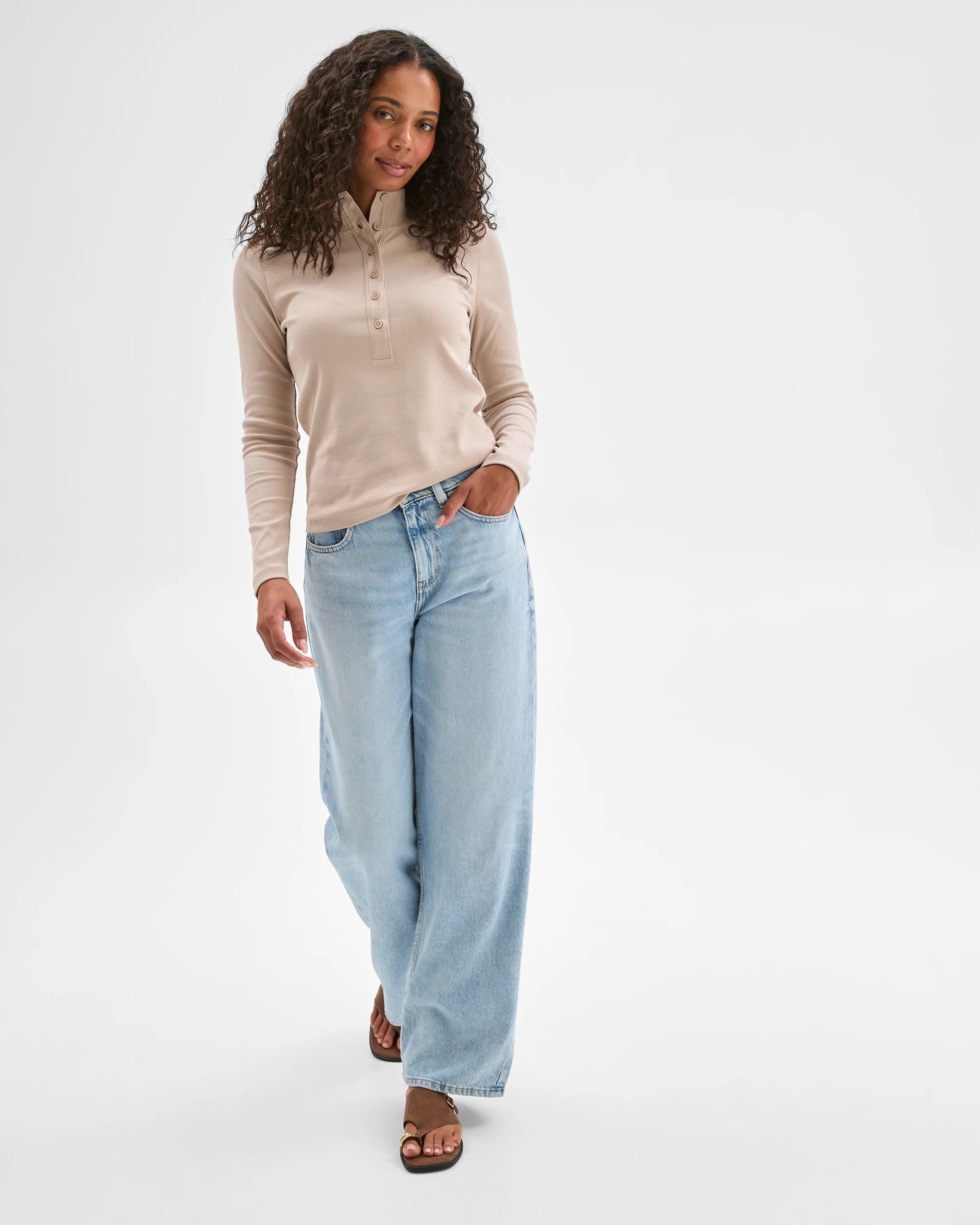 2 Target Woman Australian Cotton Long Sleeve Mock Neck Henley Top DOVE, 2 of 6