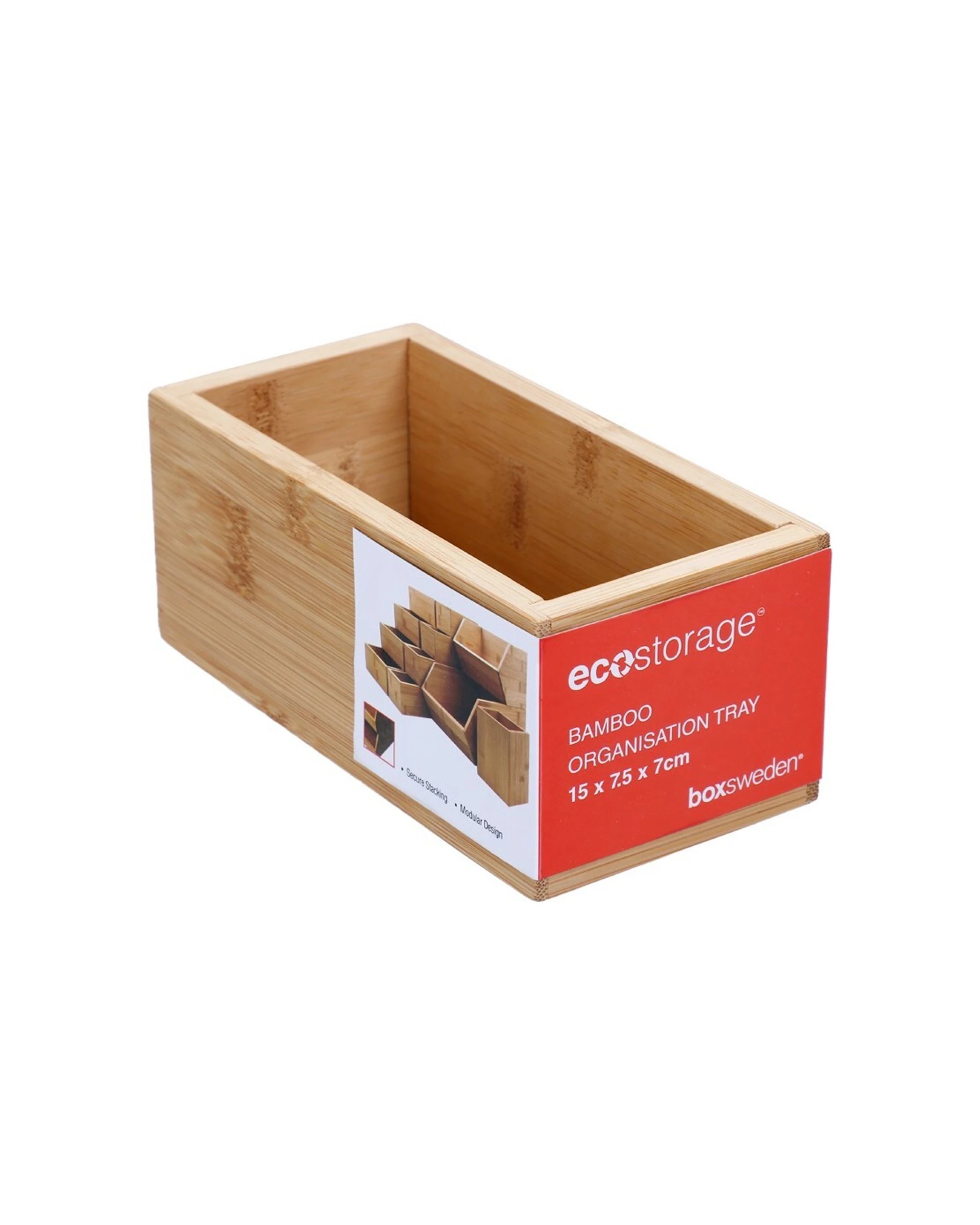 2 Boxsweden Bamboo Organisation Tray 15x7.5cm Modular Storage Tray Stackable
 - Natural, 2 of 6
