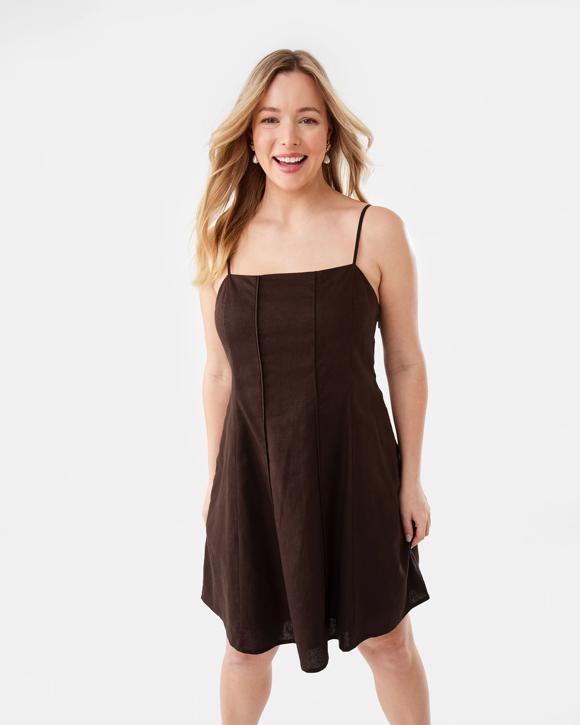 Sleeveless Pintuck Linen Blend Mini Dress