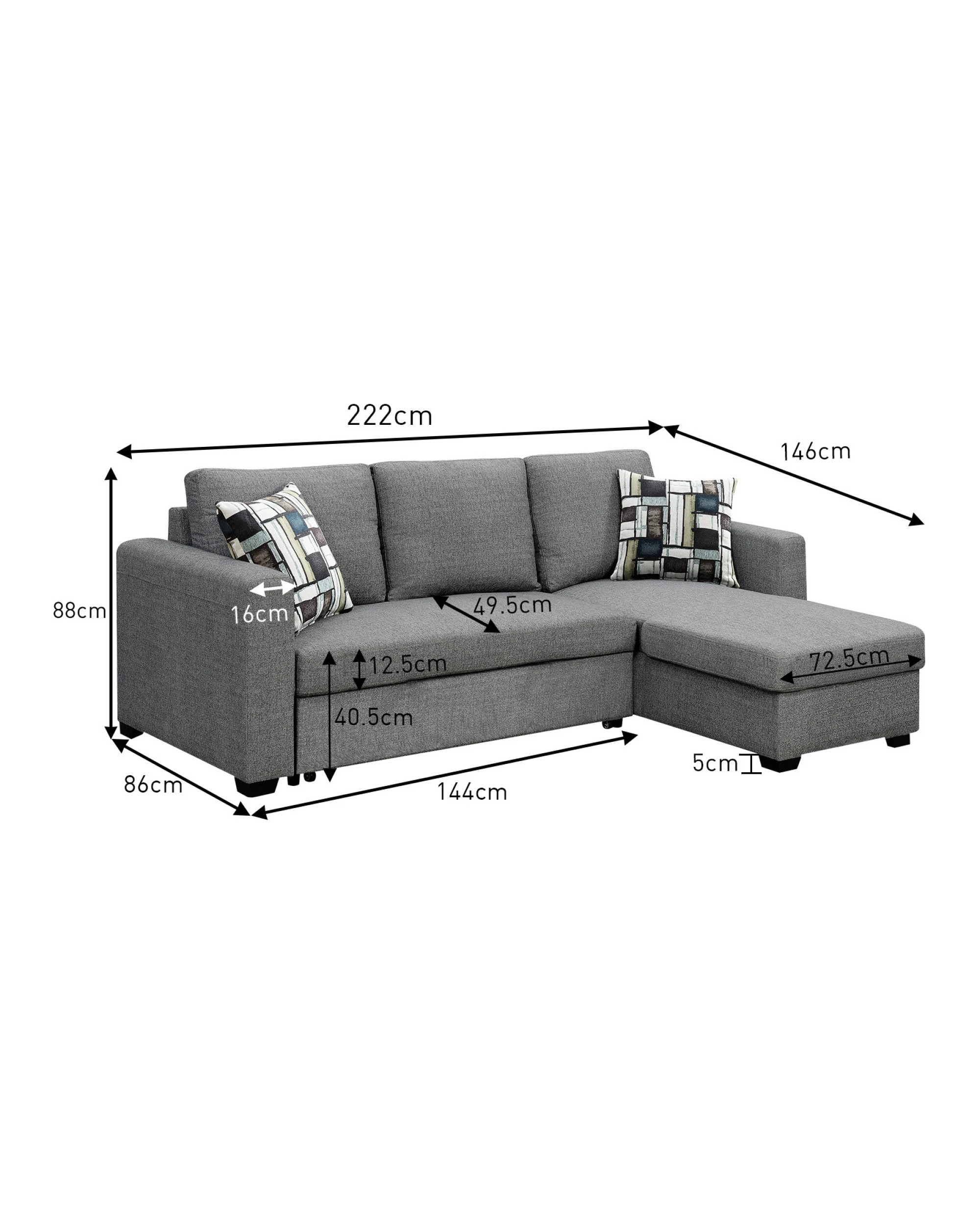 3 Fontana Pullout Sofa Bed With Storage Chaise Lounge Sarantino - Grey, 3 of 10