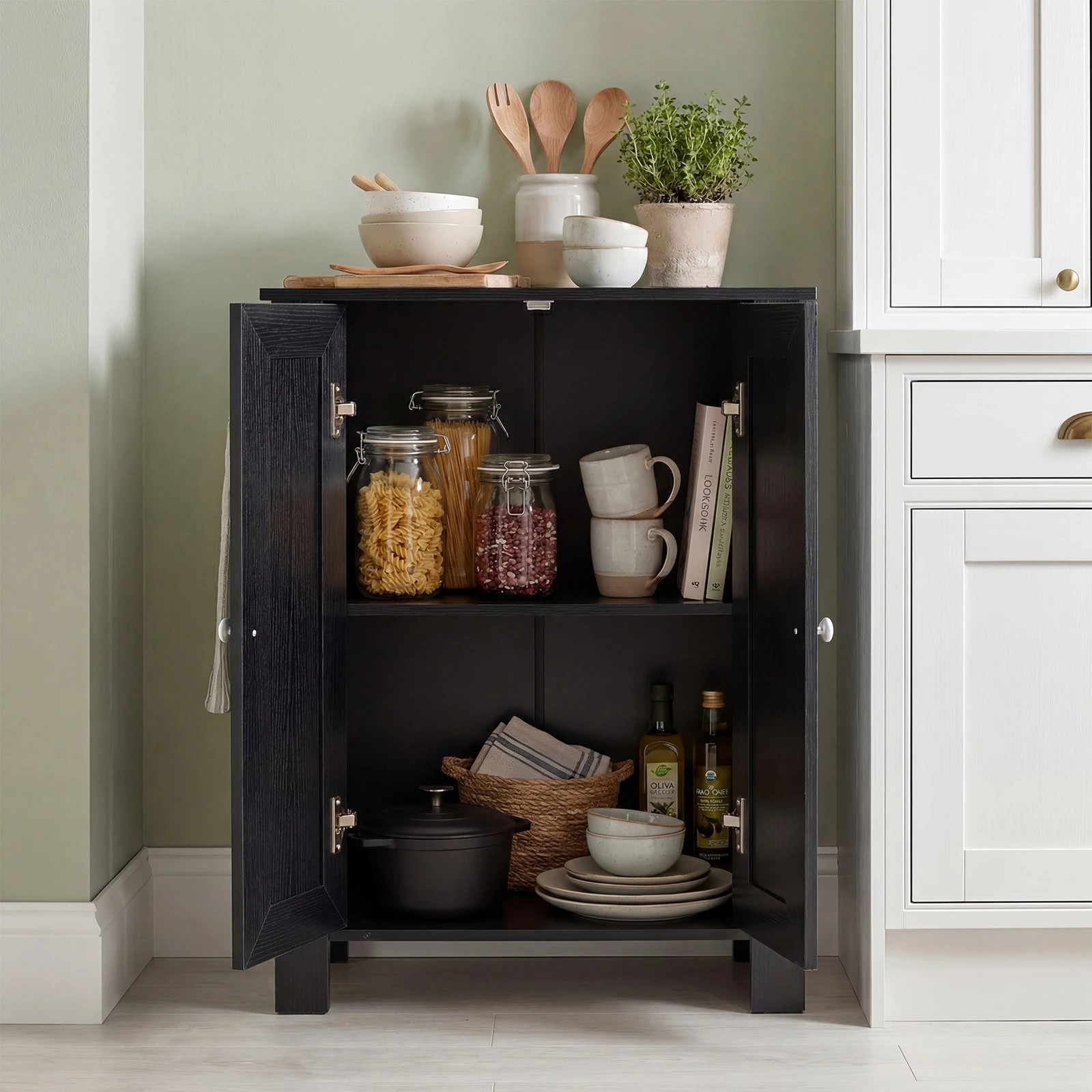 5 Costway 2-Door Bathroom Cabinet Wood Storage Organizer w/Adjustable Shelves, 5 of 8
