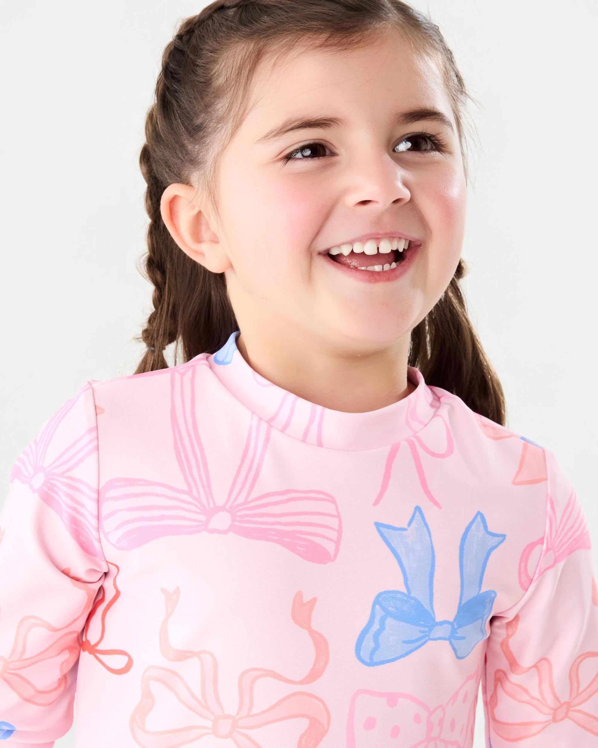2 2 Piece Long Sleeve Rash Swim Set Pink Bows, 2 of 6