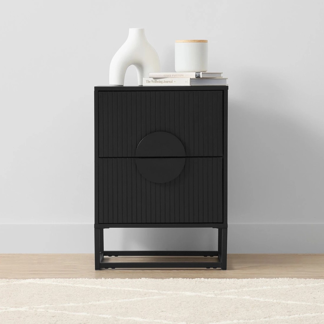 1 Stevie 2 Drawer Bedside Table - Black, 1 of 9