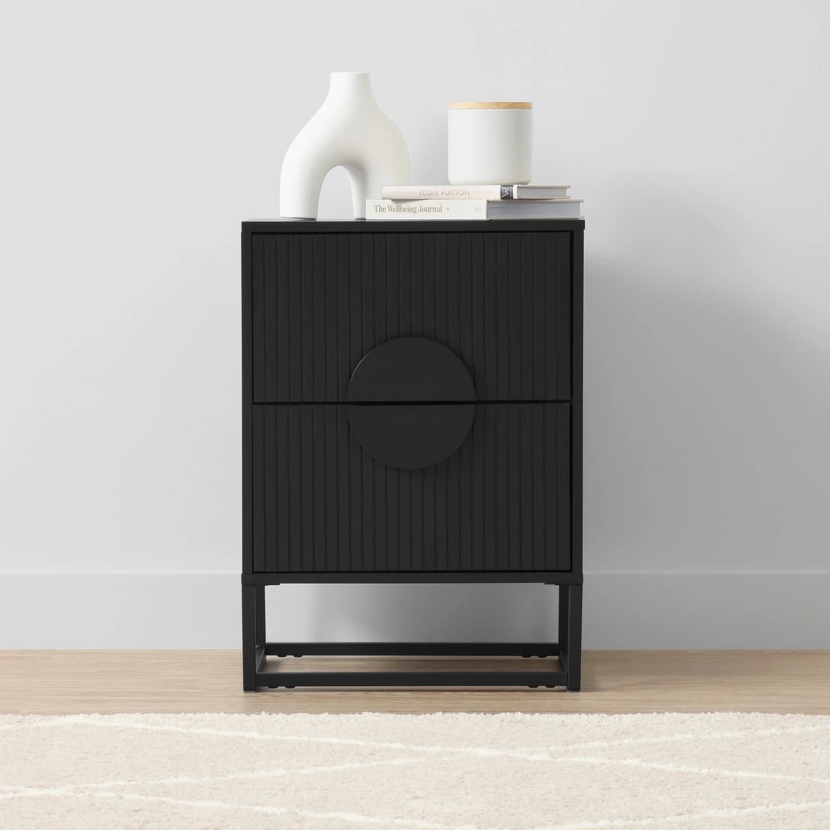 1 Stevie 2 Drawer Bedside Table - Black, 1 of 9