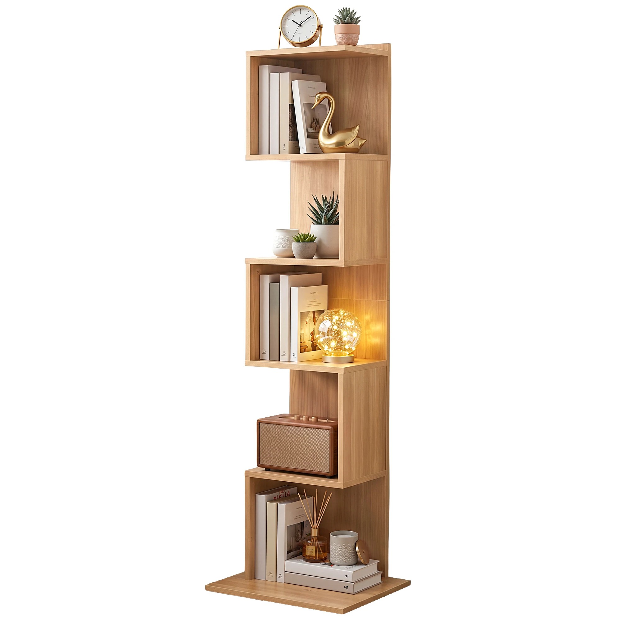 1 Artiss 5 Tiers Bookshelf S-shaped Bookcase - Natural, 1 of 7