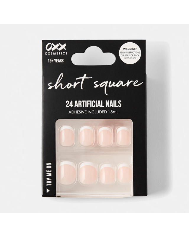OXX Cosmetics 24 Pack Artificial Nails with Adhesive - Short Square Shape, French
