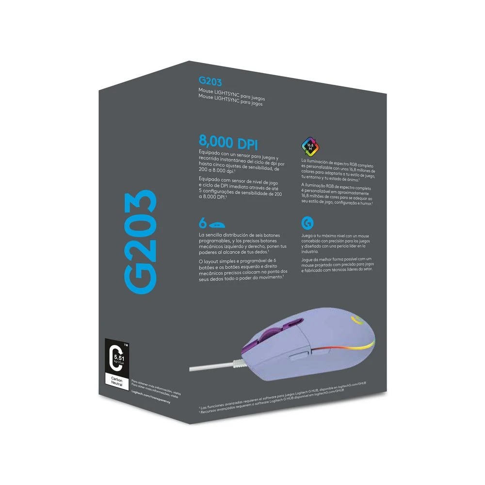 6 Logitech G203 LIGHTSYNC Gaming Mouse Lilac, 6 of 6