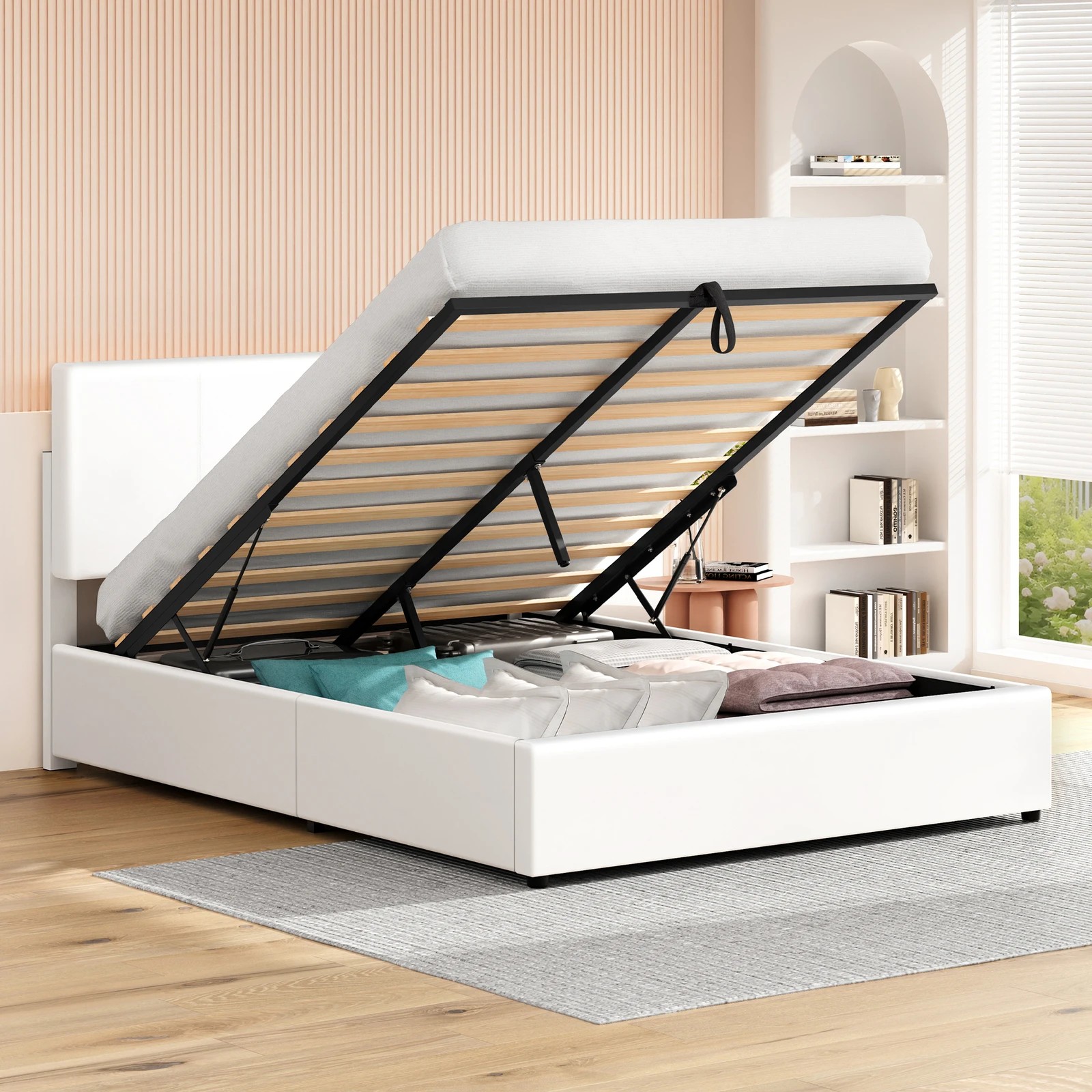 4 Alfordson Bed Frame Queen Gas Lift Storage Adjustable Headboard Luria - White, 4 of 9