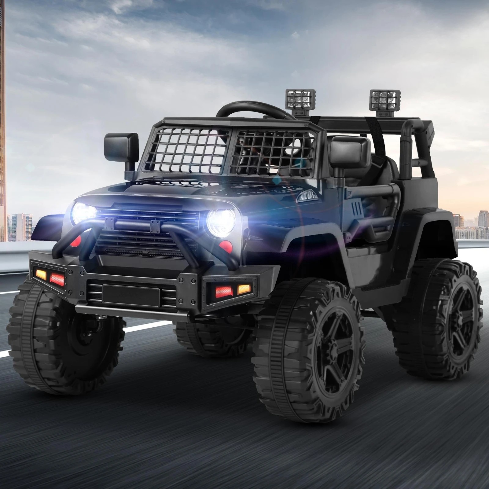 7 Alfordson Kids Ride On Car Toy Jeep Electric 12V 70W Motors R/C LED Lights - Black, 7 of 10