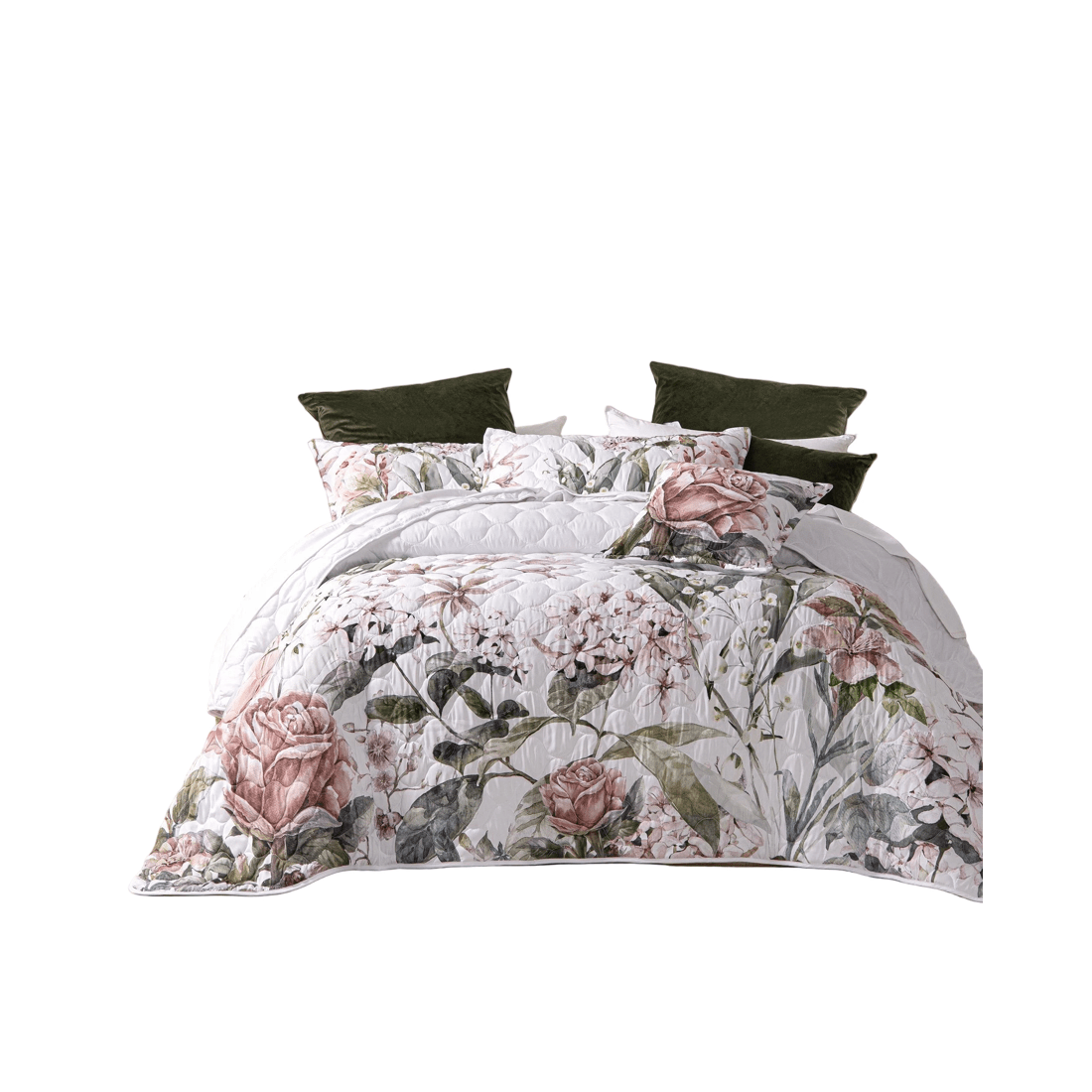 1 Bianca Bedding LORNA Quilted Floral Bedspread Set (King), Cuffed White Edge, Includes Pillowcases - Blue, 1 of 5
