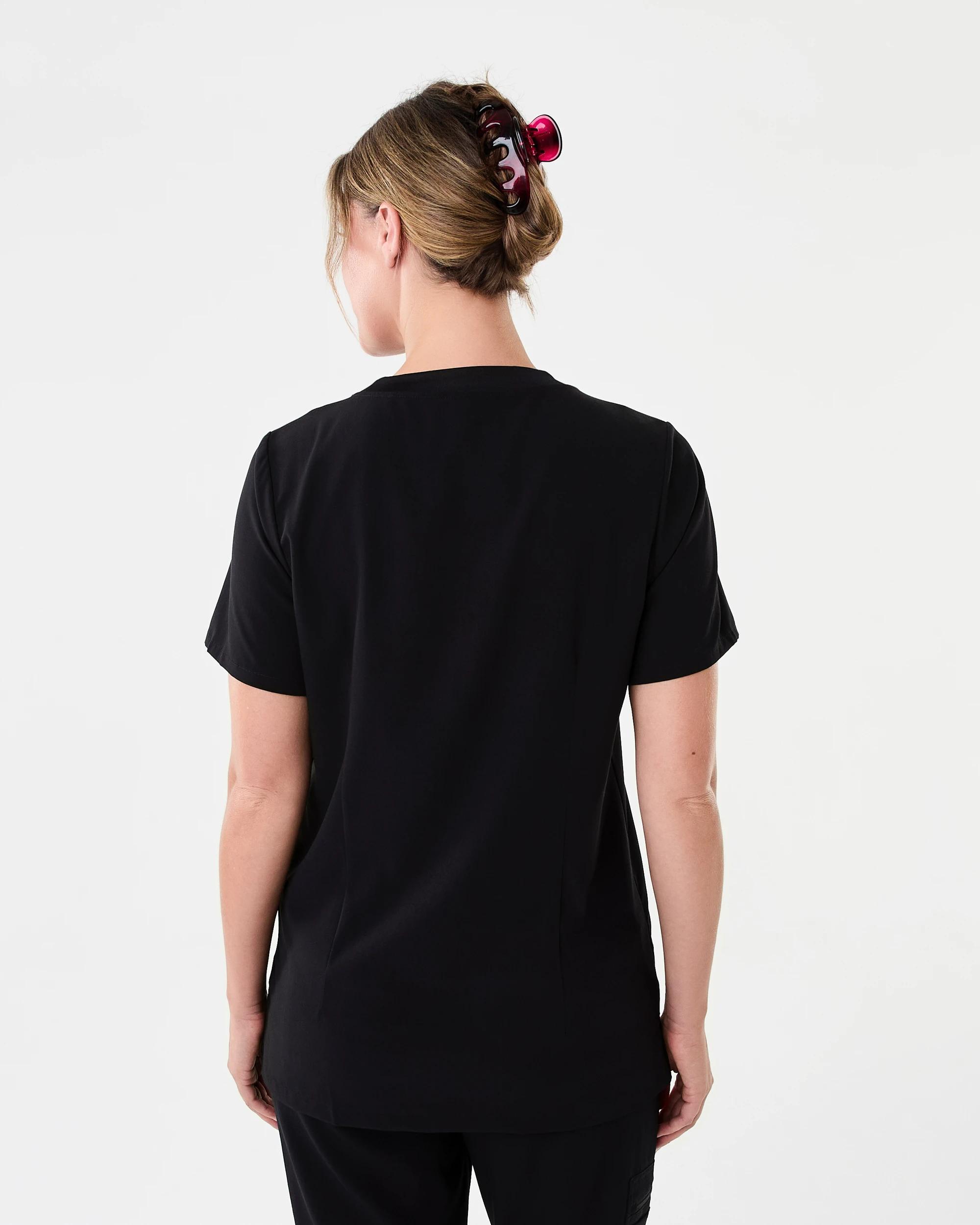 3 Workwear Short Sleeve Womens Crew Scrub Top Black, 3 of 8