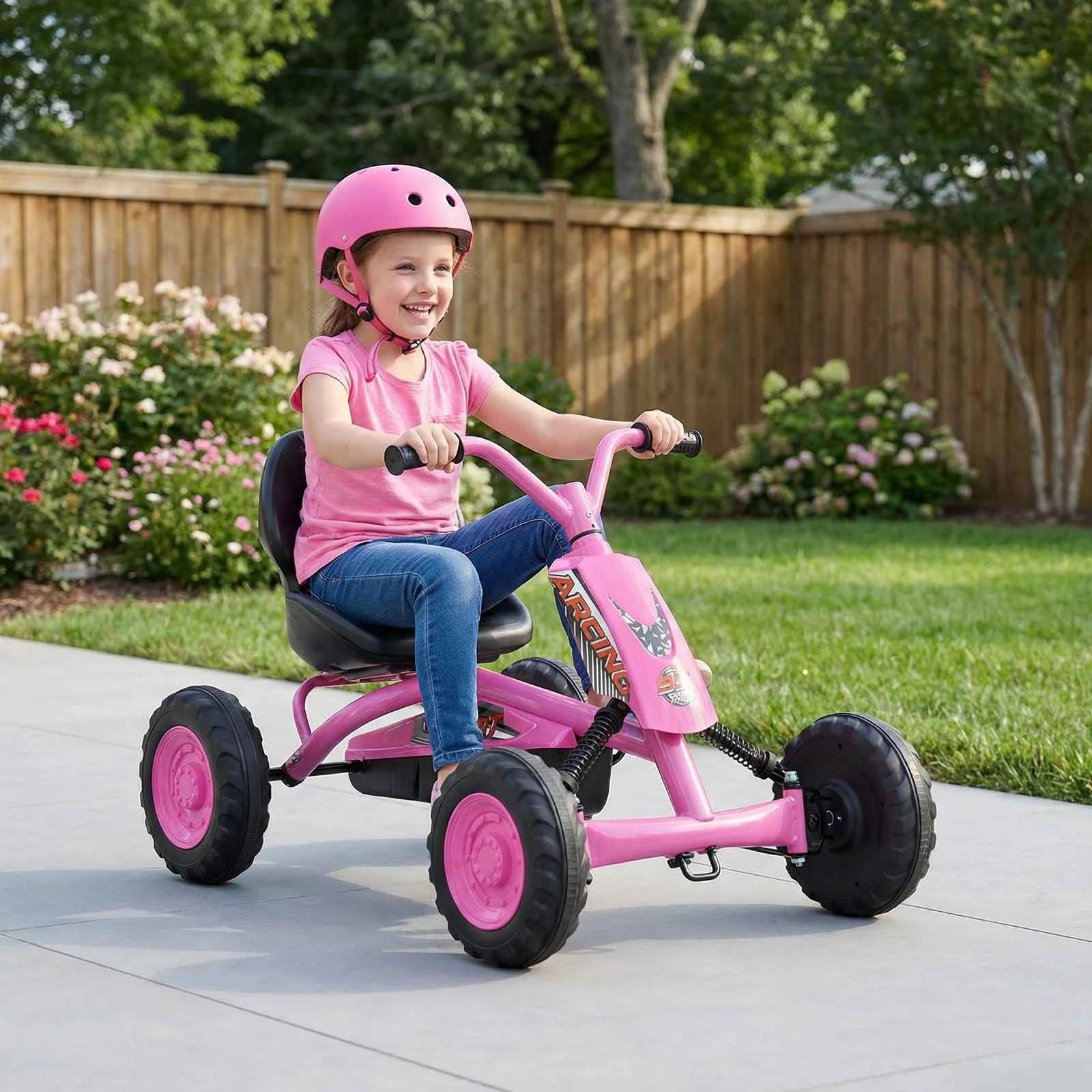 3 Costway Pedal Go Kart 4 Wheel Ride On Car Toys Off-road Racer - Pink, 3 of 4