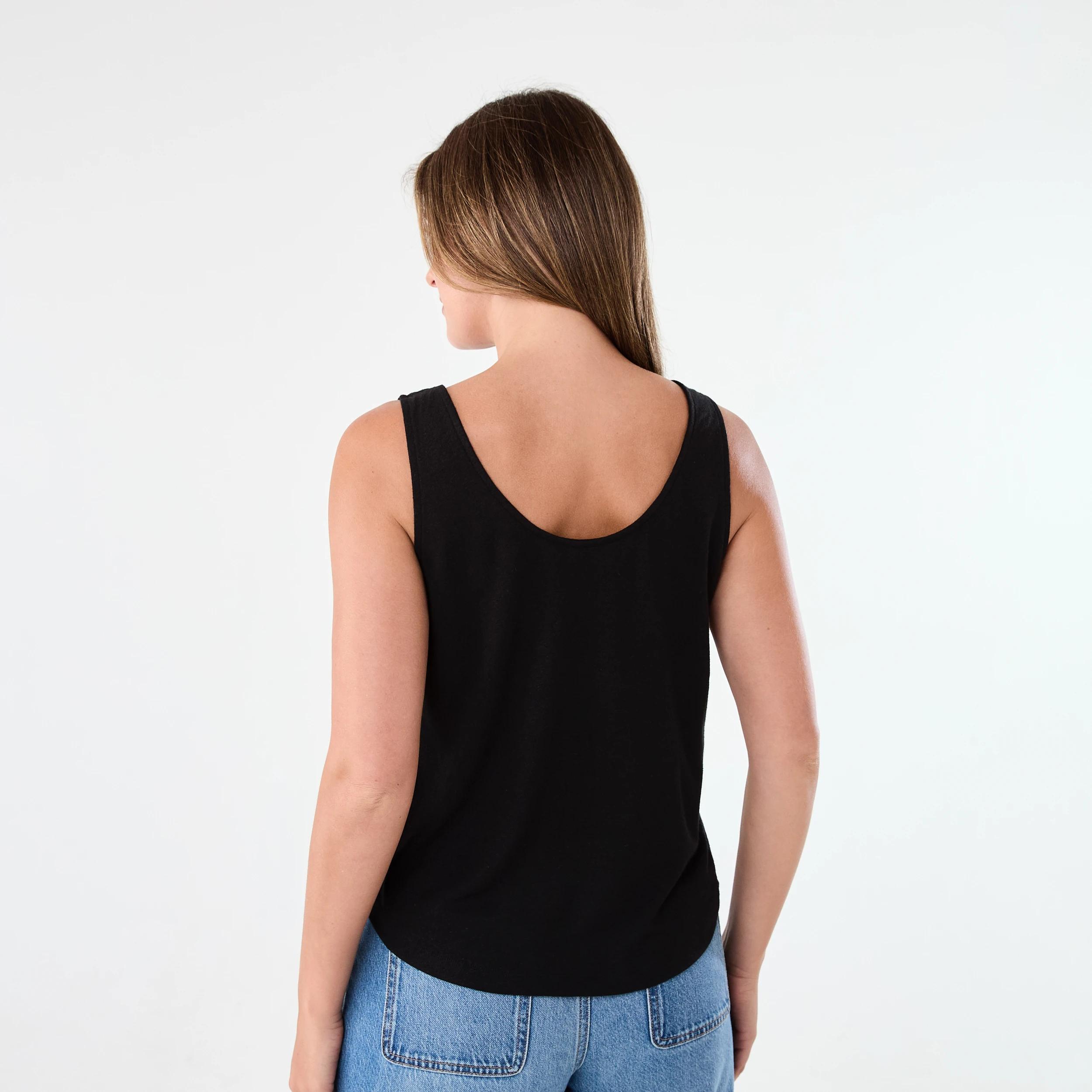 3 Sleeveless Linen Blend Scoop Neck Tank Black, 3 of 5