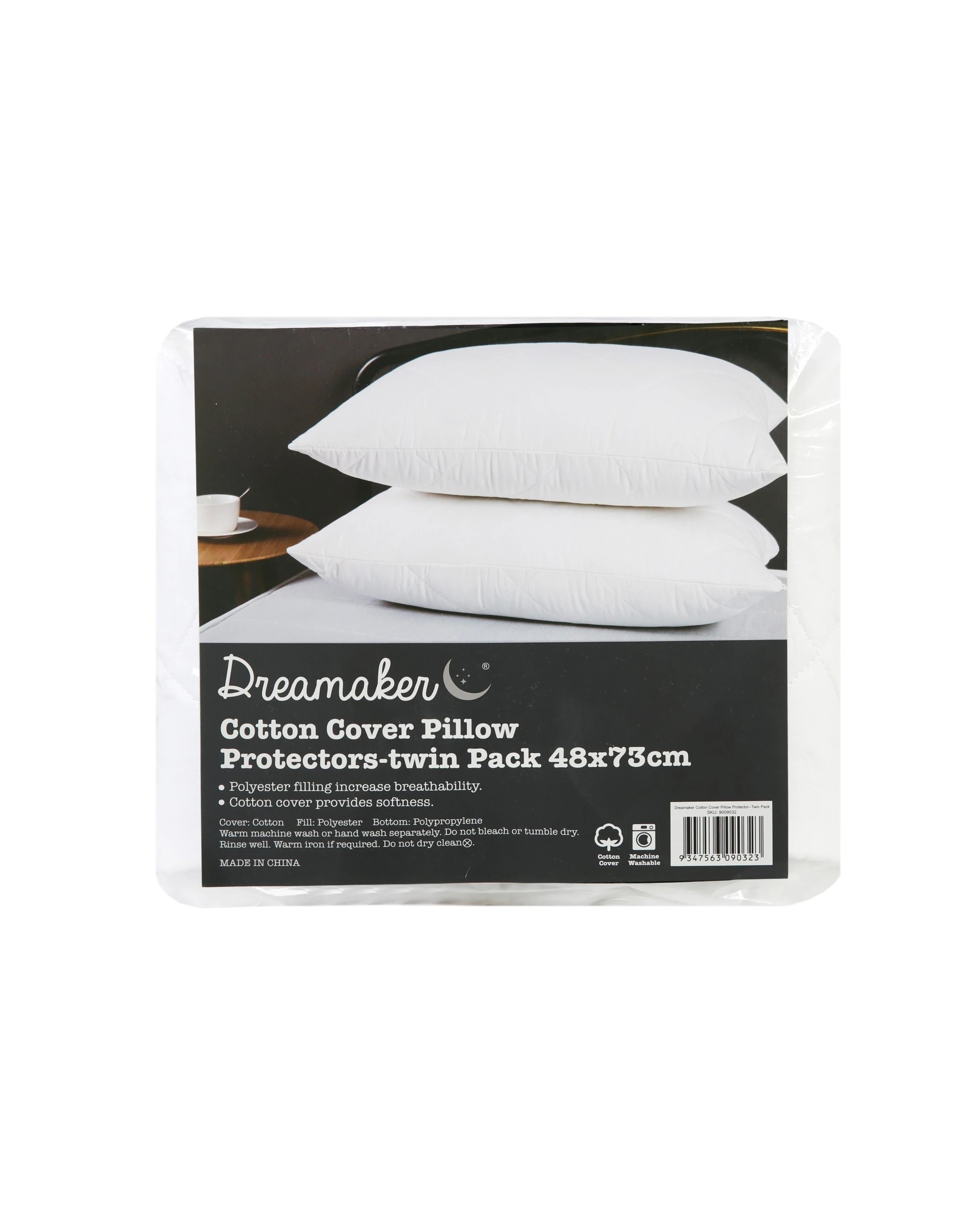 6 Dreamaker Quilted Cotton Cover Pillow Protector Standard 48x73cm (2 Pack) - White, 6 of 6