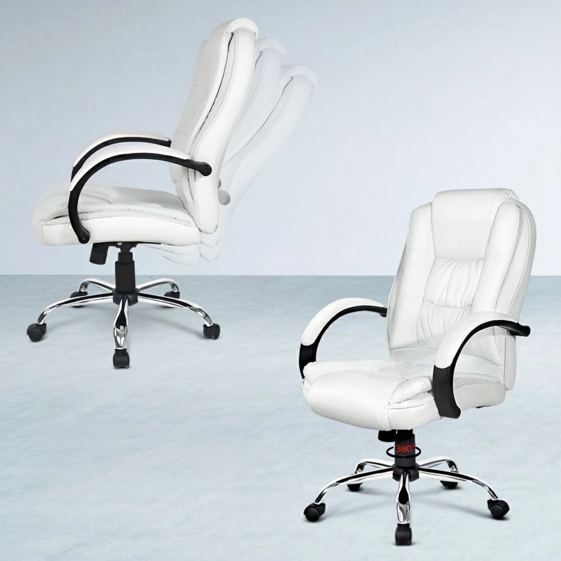 5 Artiss Computer Desk 120cm Executive Office Chair Set PU Leather High Back - White, 5 of 6