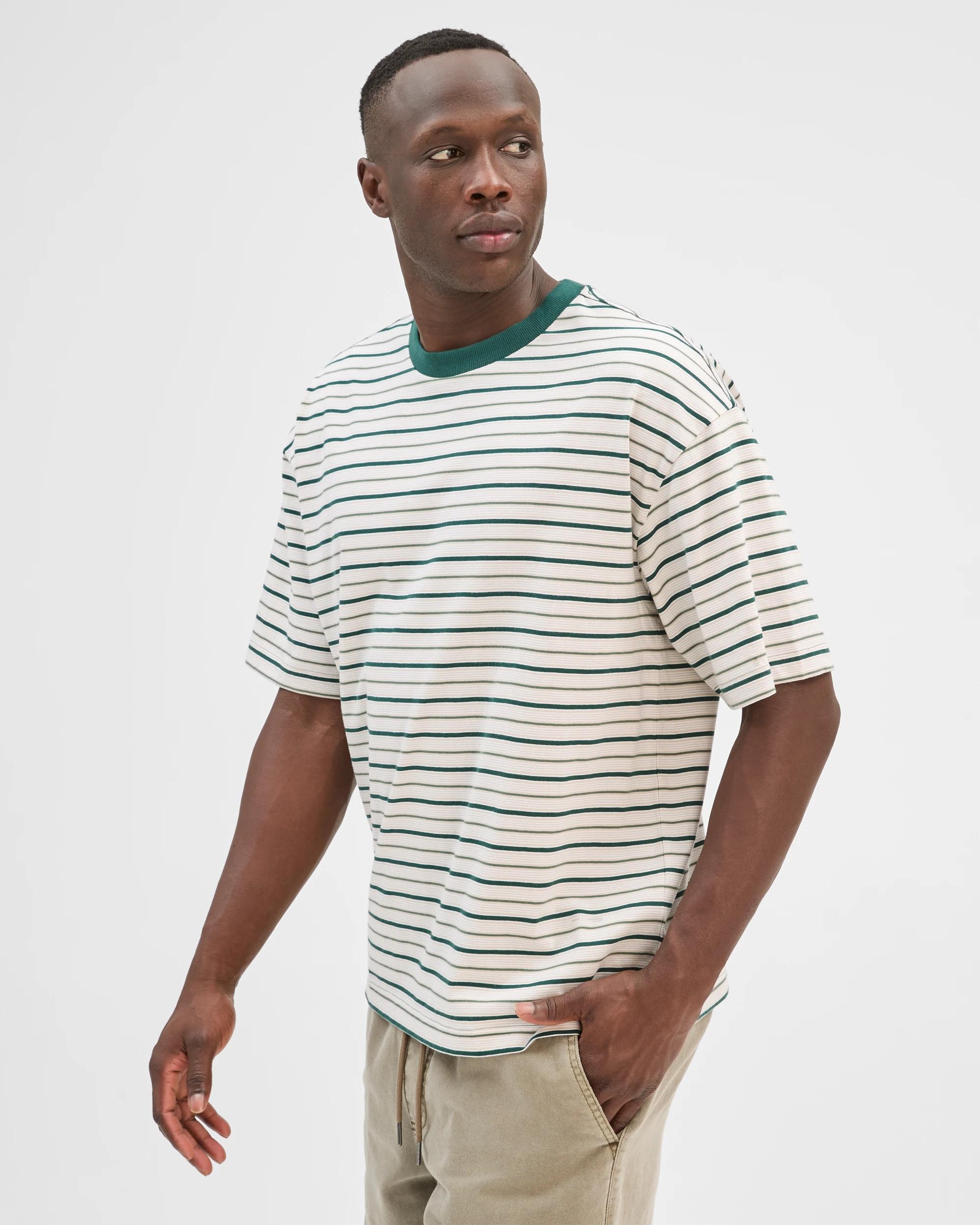 3 Commons Australian Cotton Stripe T-Shirt GREEN STRIPE, 3 of 6