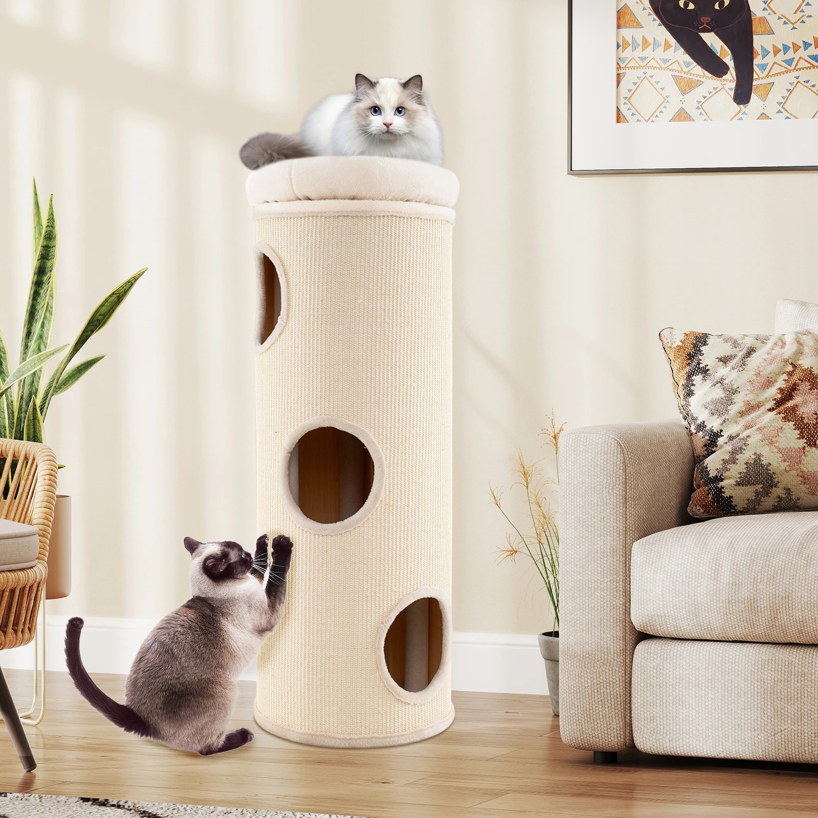4 Costway 4-Story Cat House 112 cm Elevated Cat Cave Indoor Cat Tree Tower, 4 of 5