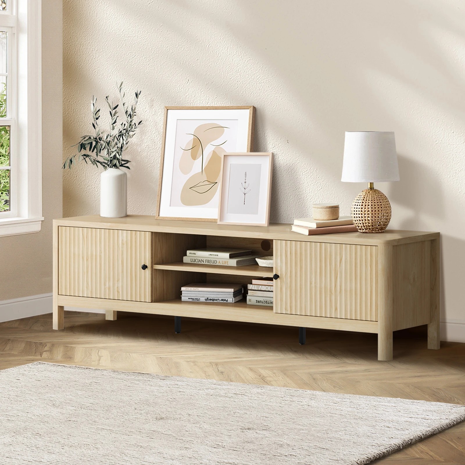 2 Oikiture Tv Cabinet Entertainment Unit Stand 160cm
 - Natural, 2 of 9